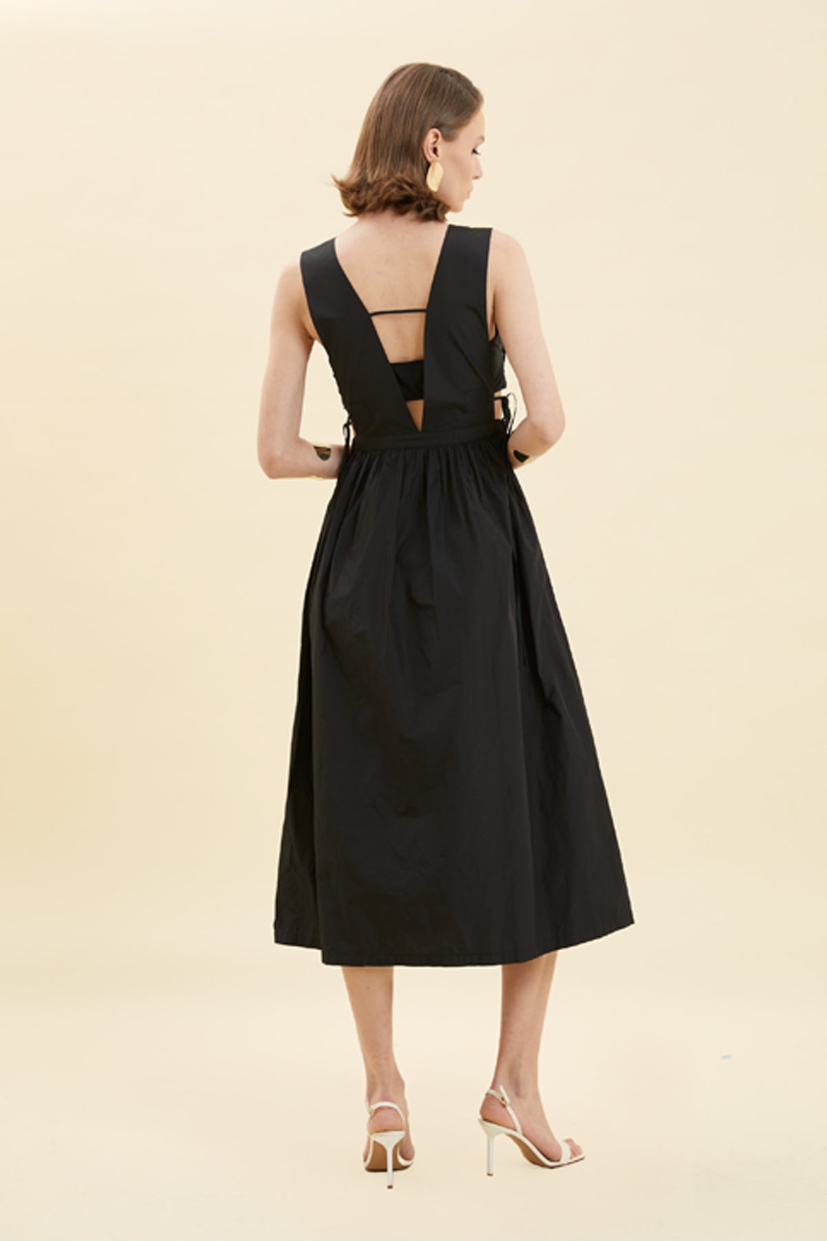 V-Neck Button-Accented Midi Dress