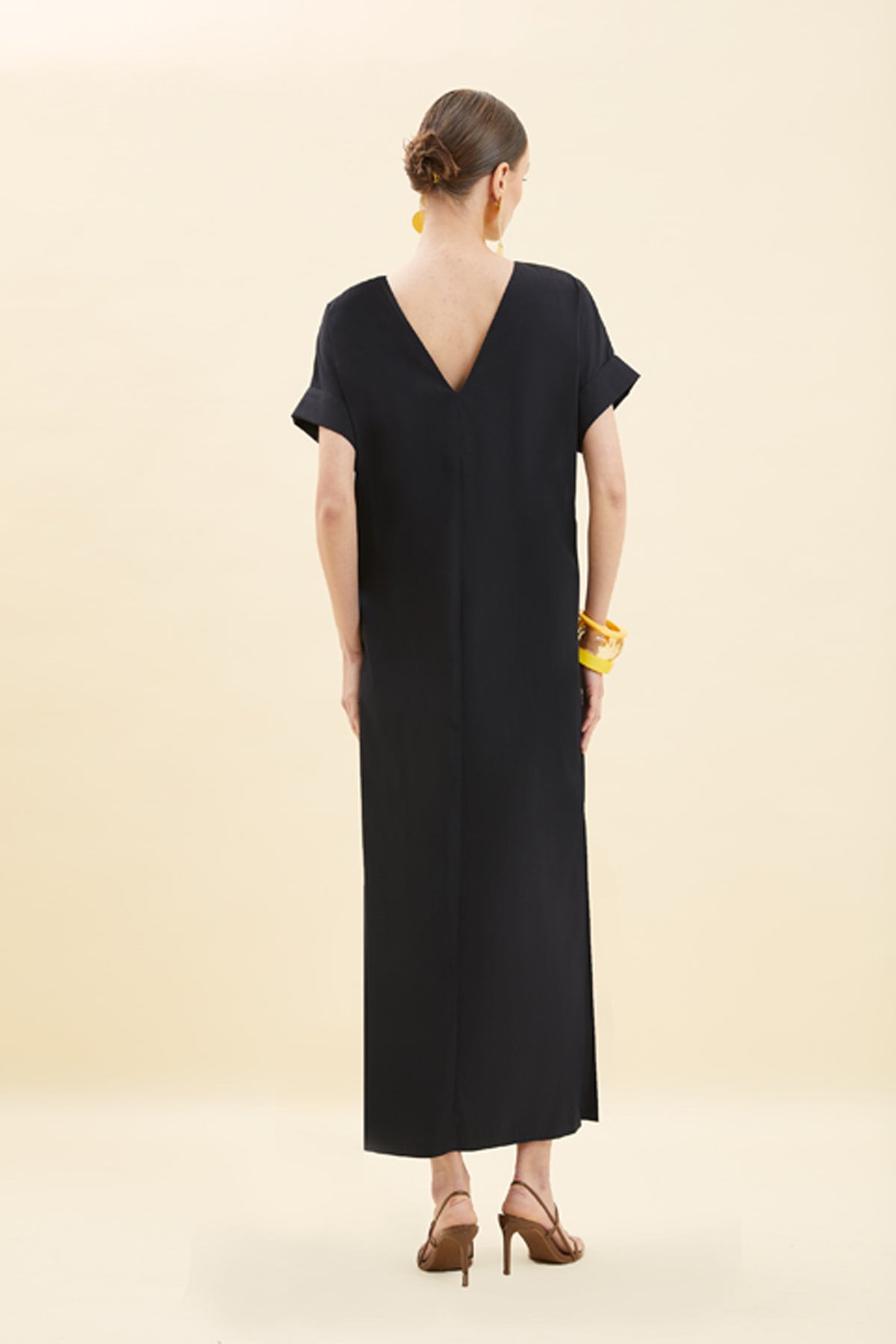 Metallic Rose-Embellished Long Dress