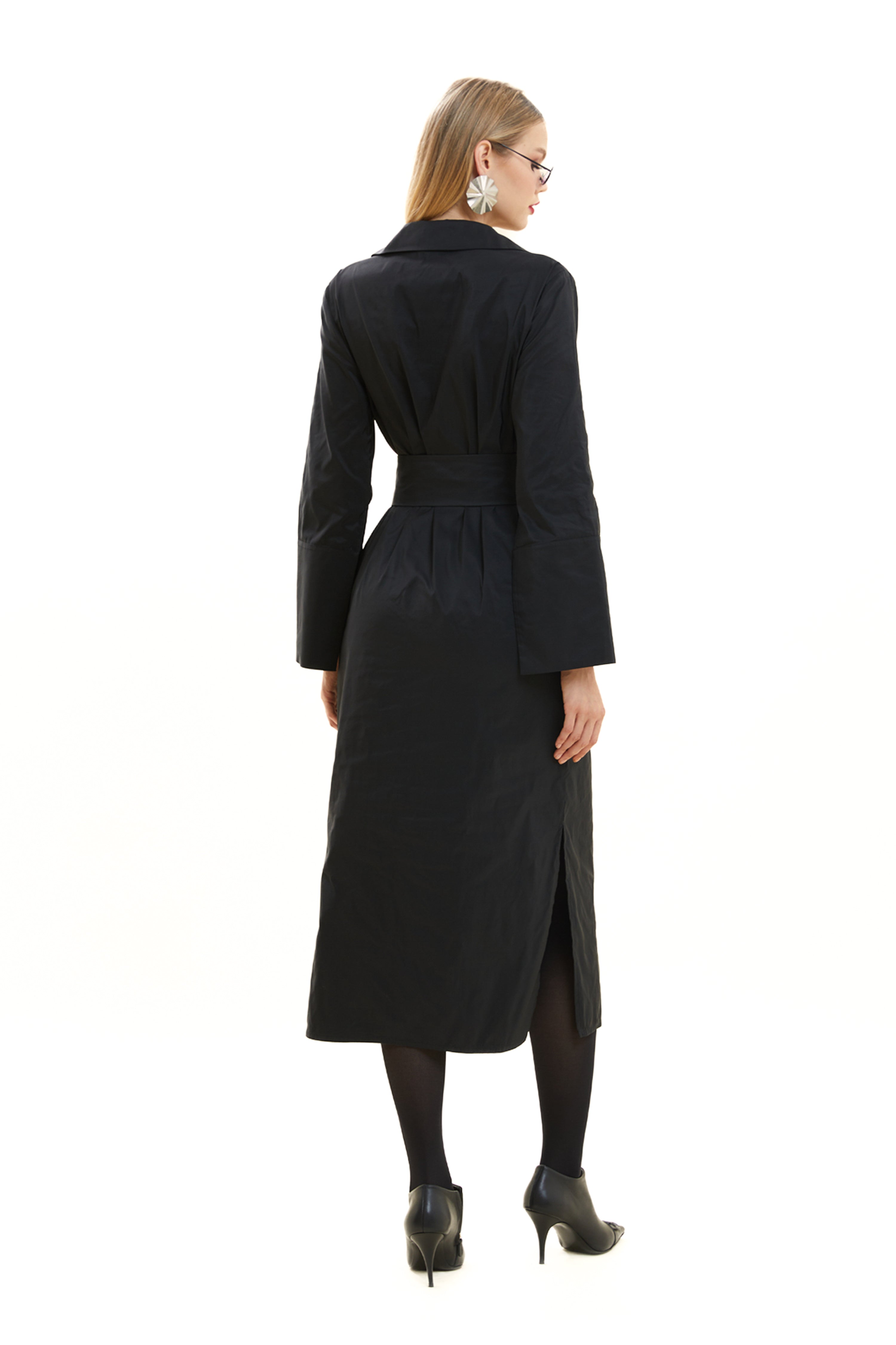 Shirt Collar Belted Midi Dress