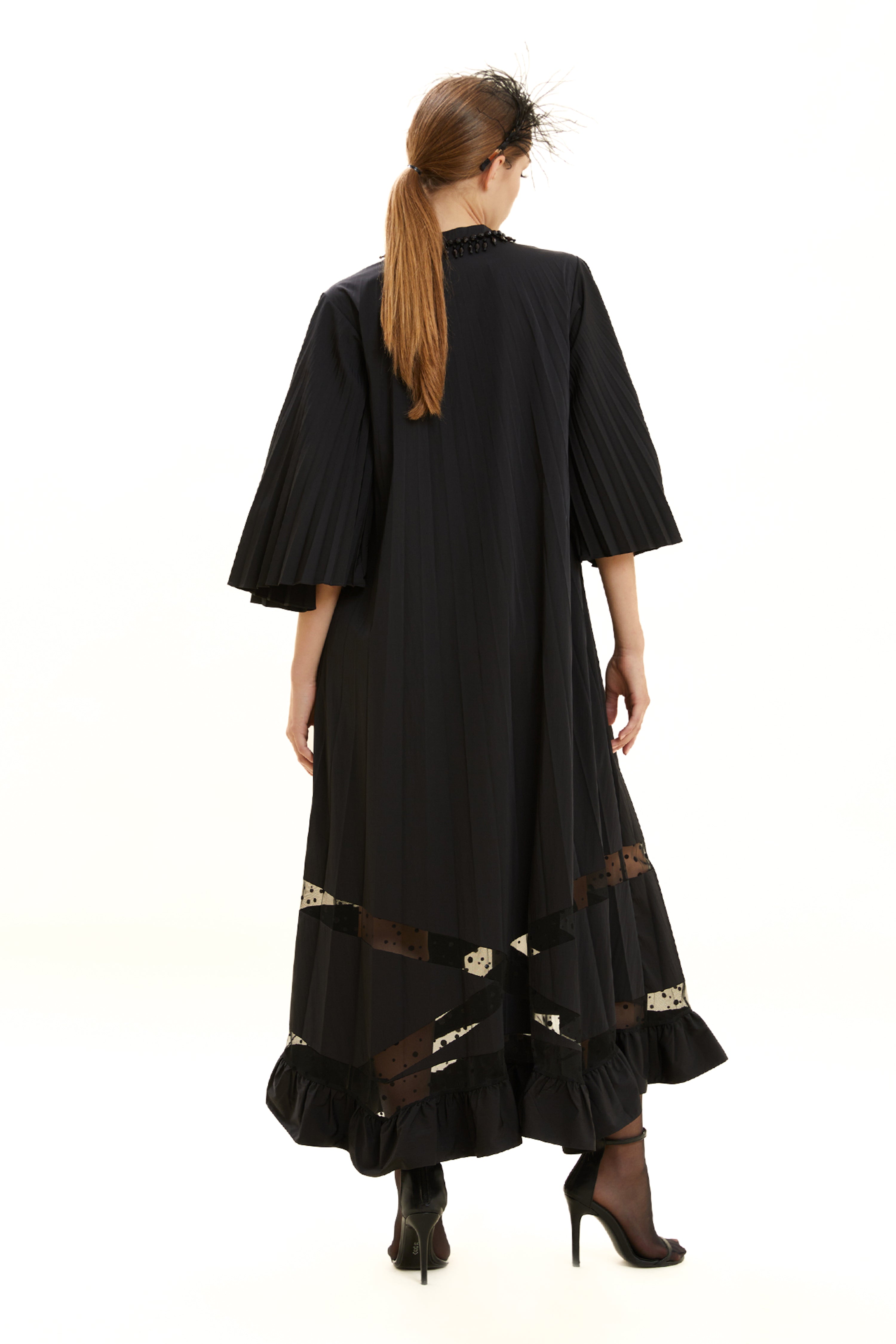 Embroidered Collar Pleated Cocktail Dress