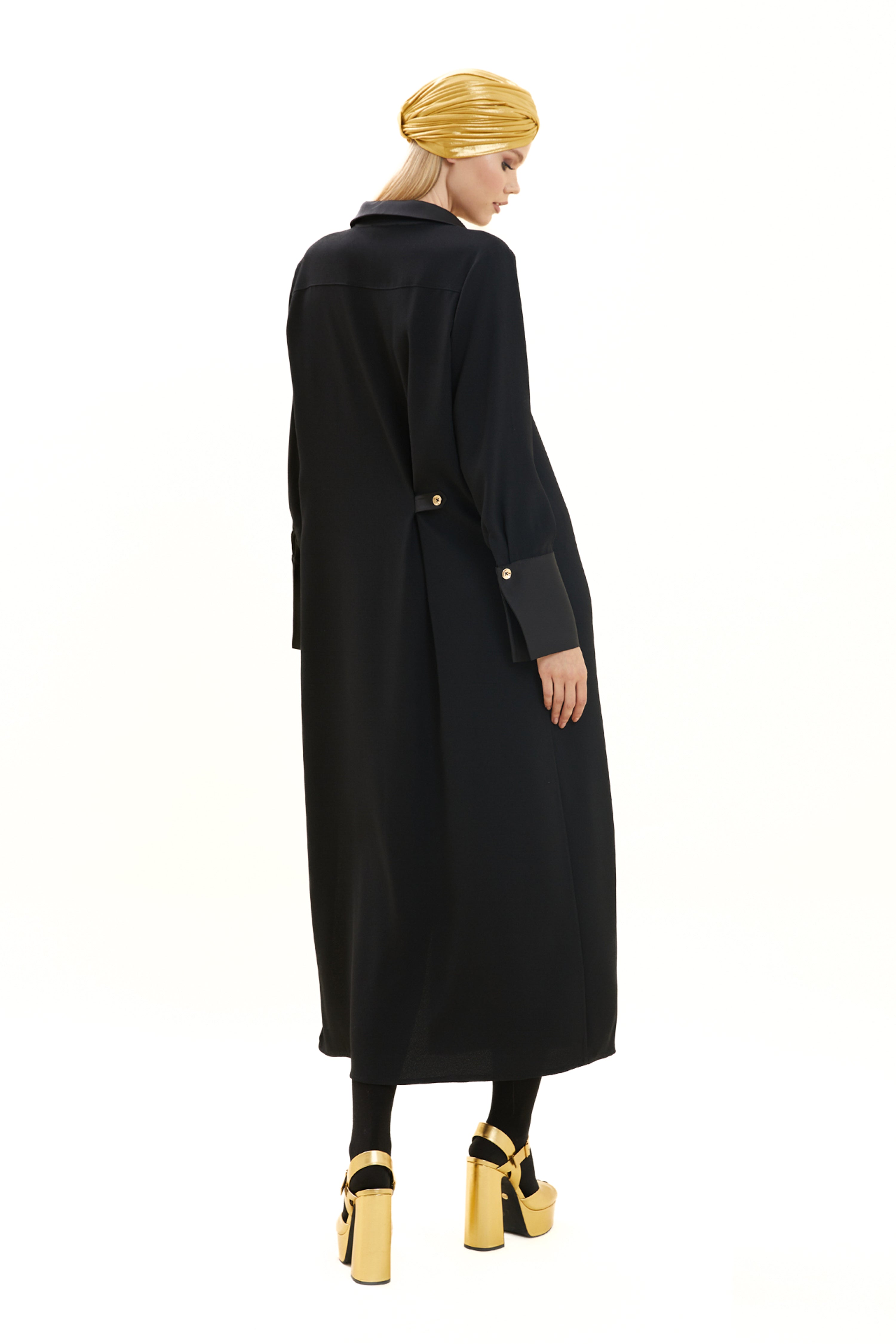 Button-Detailed Asymmetrical Crepe Dress