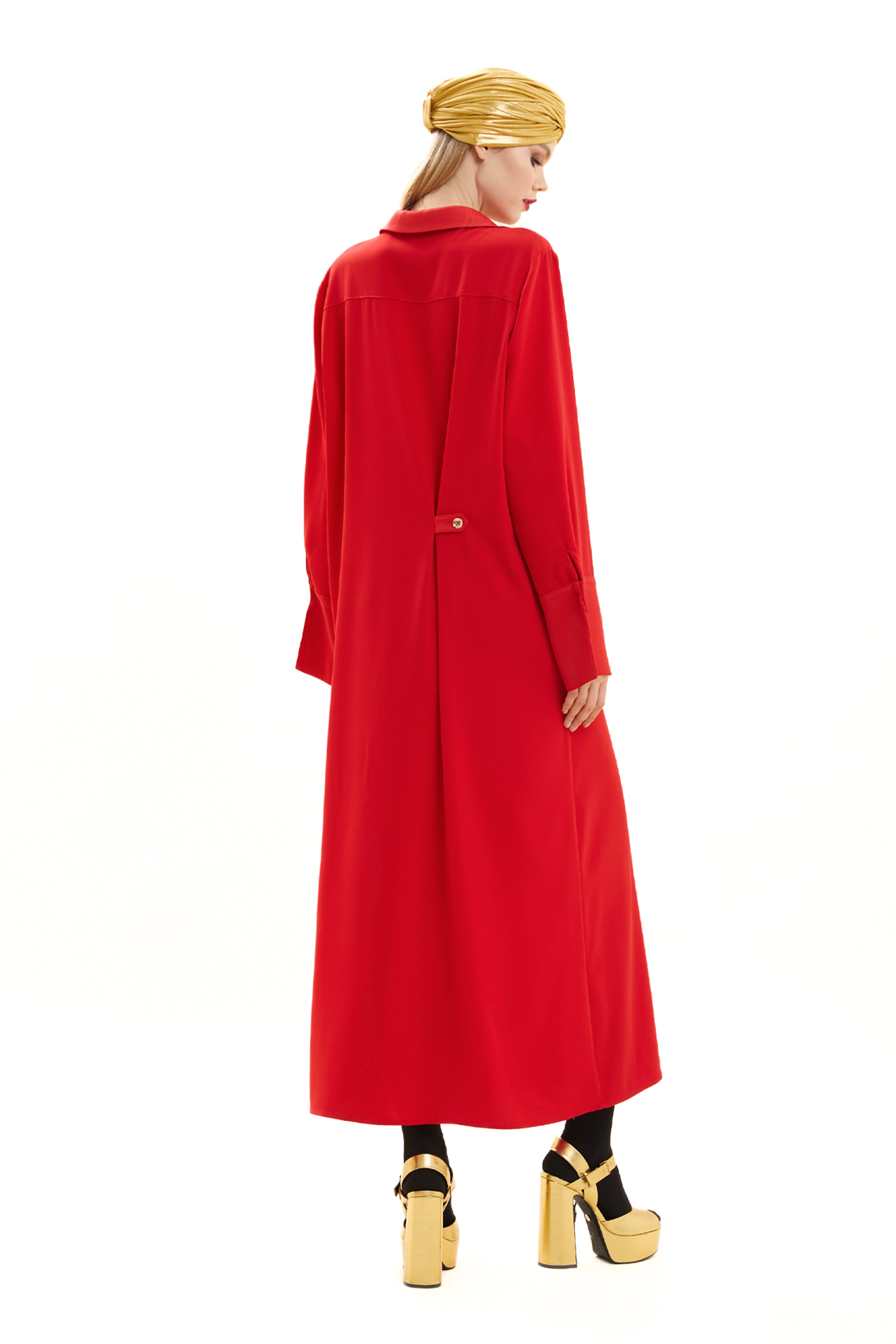 Button-Detailed Asymmetrical Crepe Dress