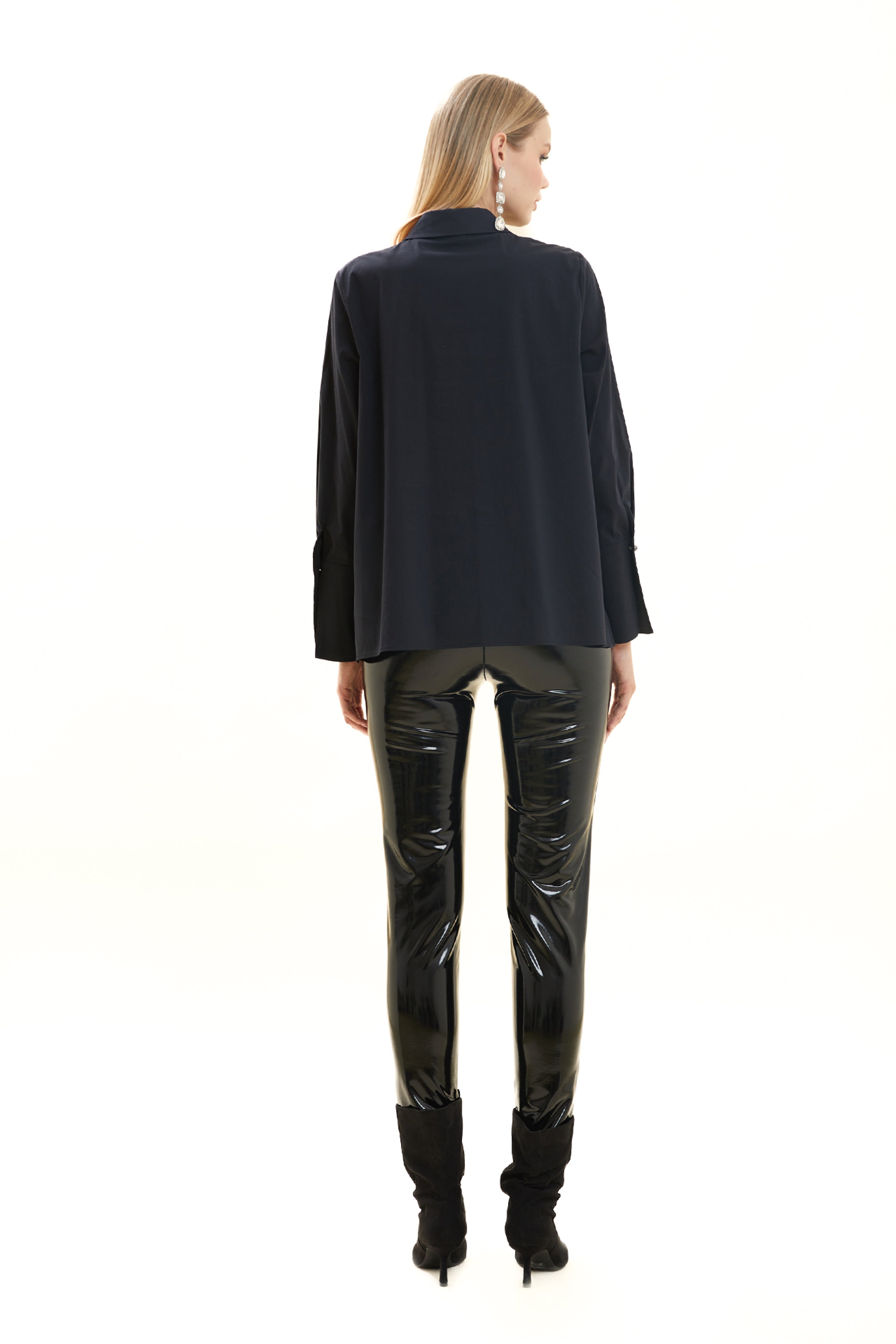Embroidered Flounce Collar Cotton Shirt