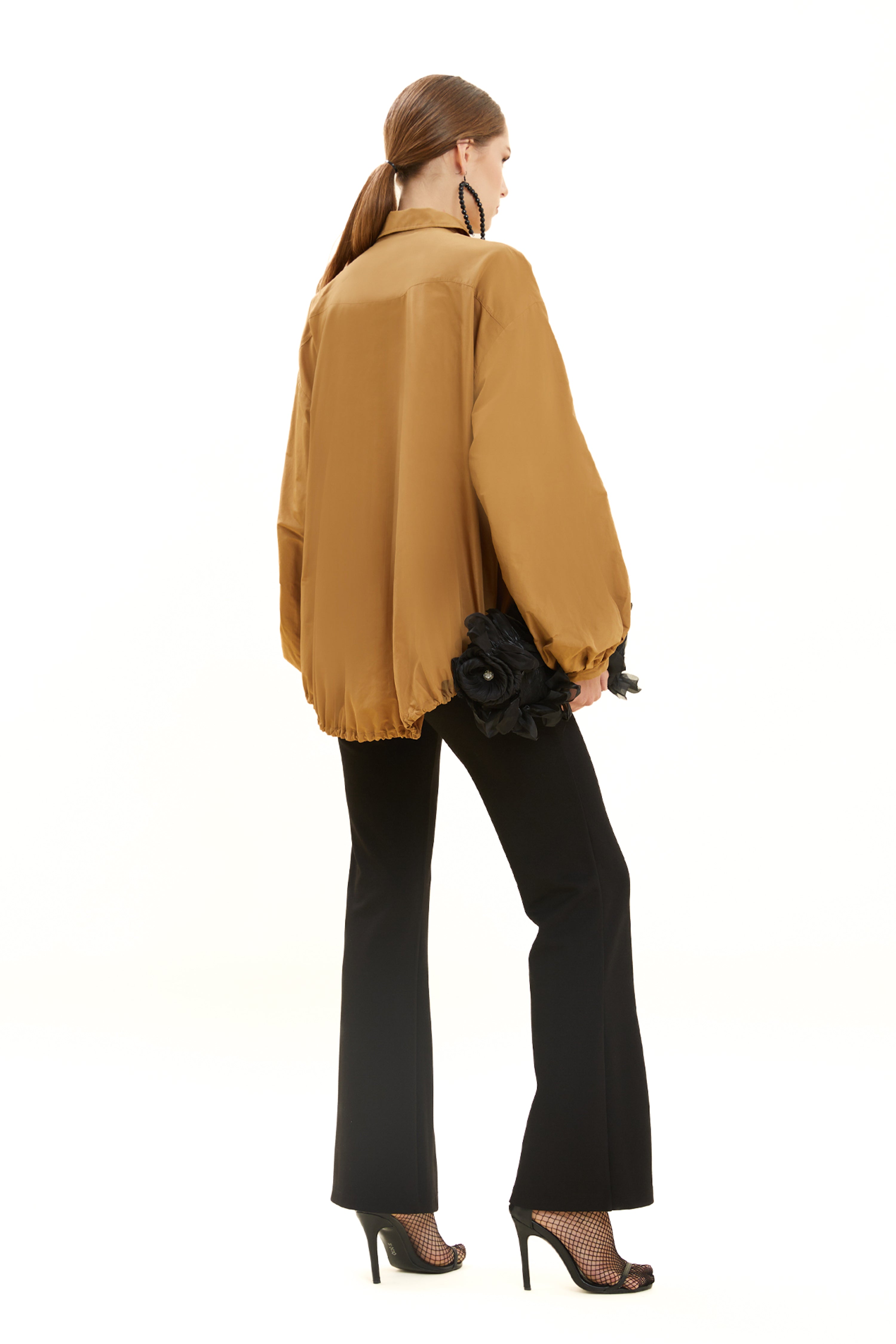 Taffeta Shirt with Brooch Accessory