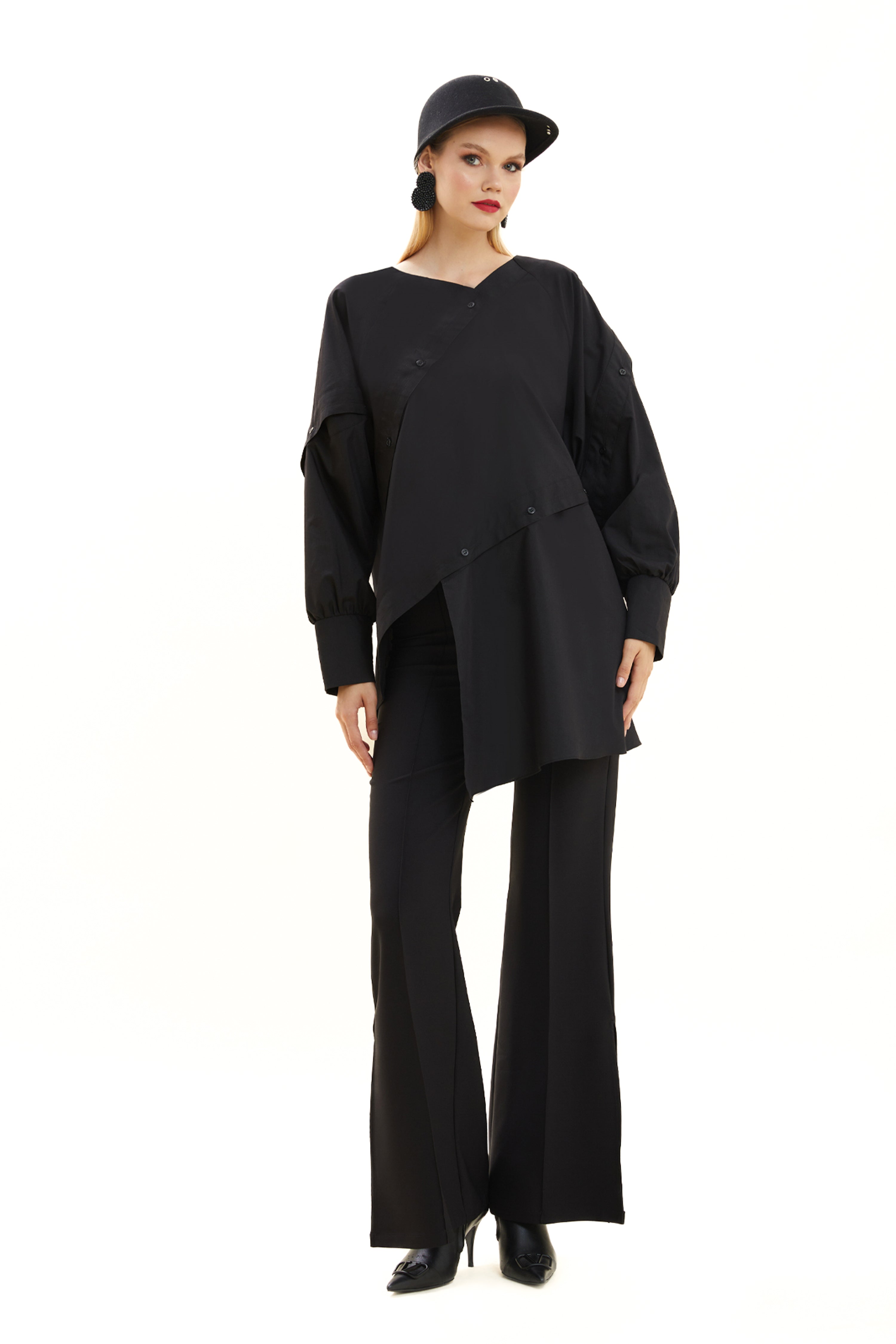 Asymmetrical Shirt with Slanted Collar