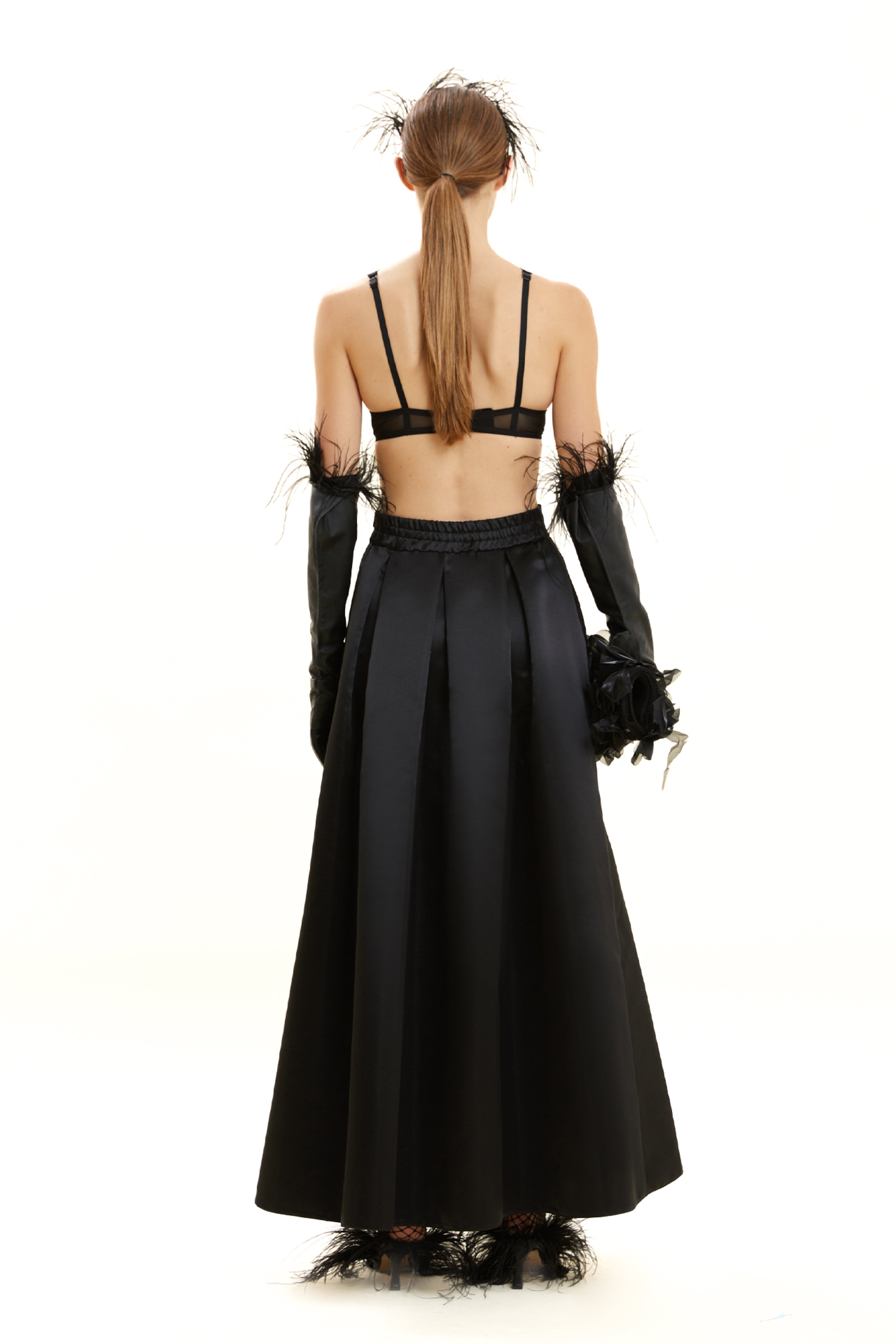 Pleated Long Satin Skirt