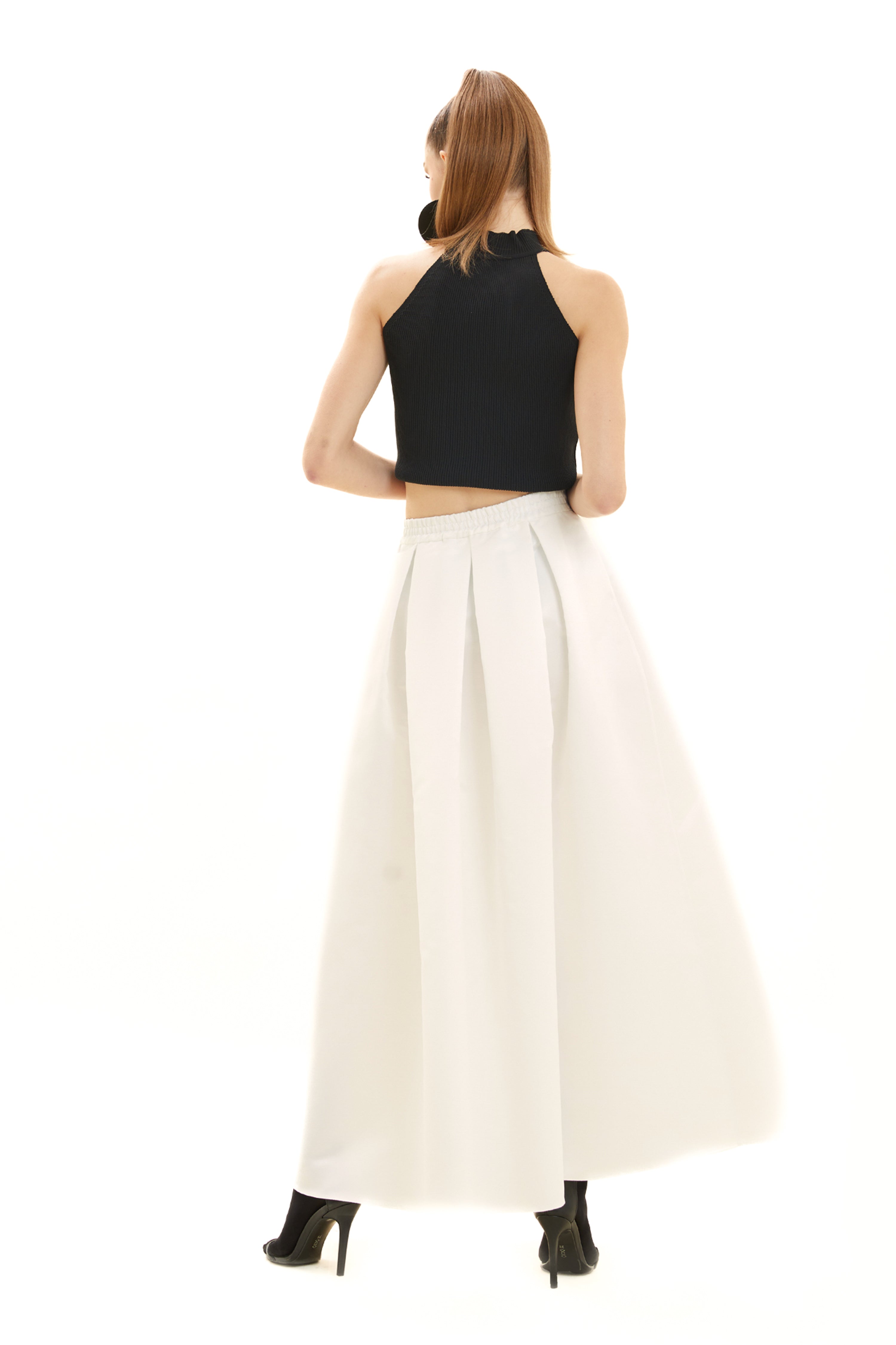 Pleated Long Satin Skirt