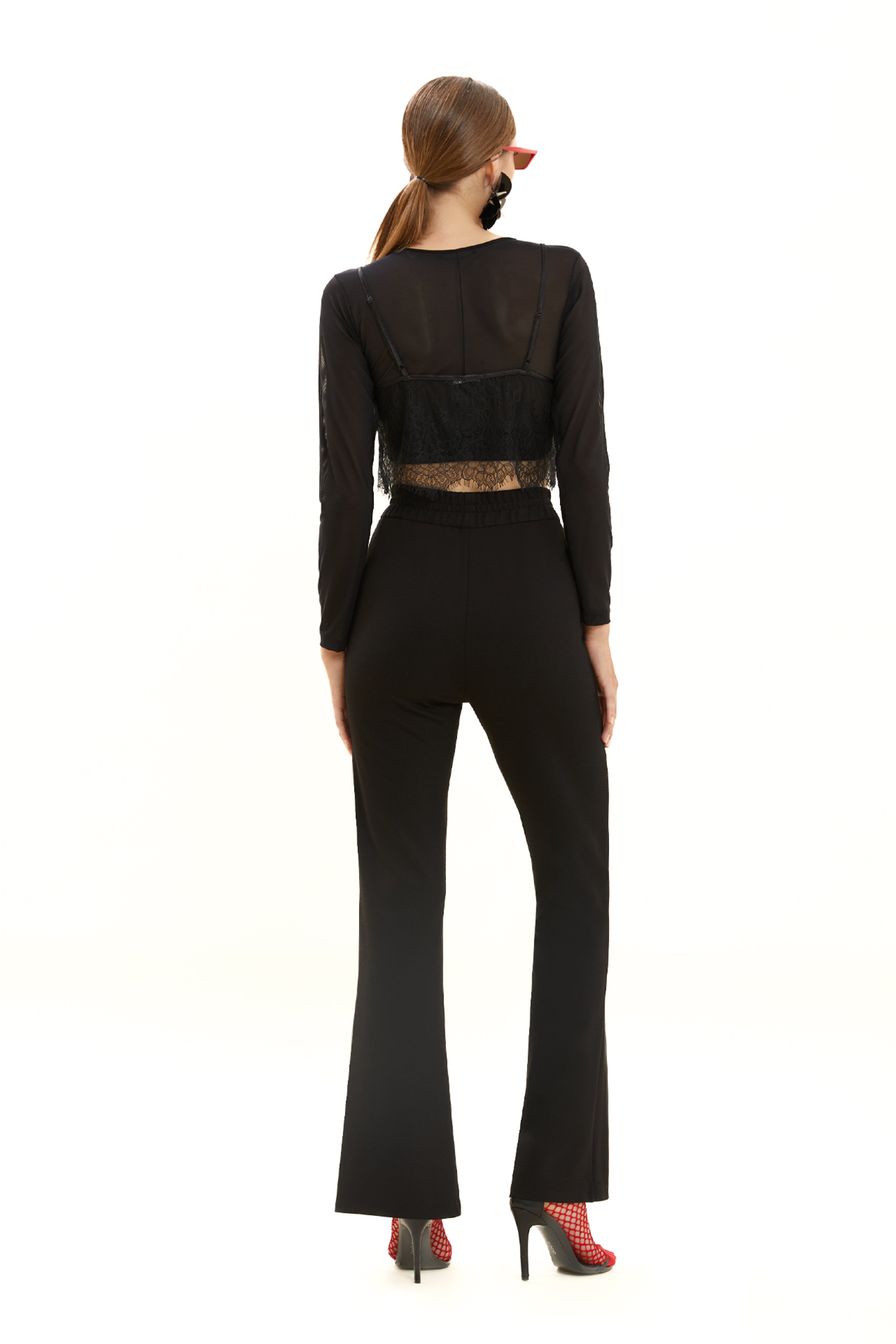 High Waist Slit Crepe Trousers