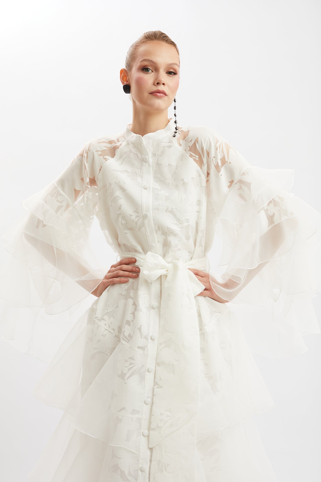 Mandarin Collar Belted Dress