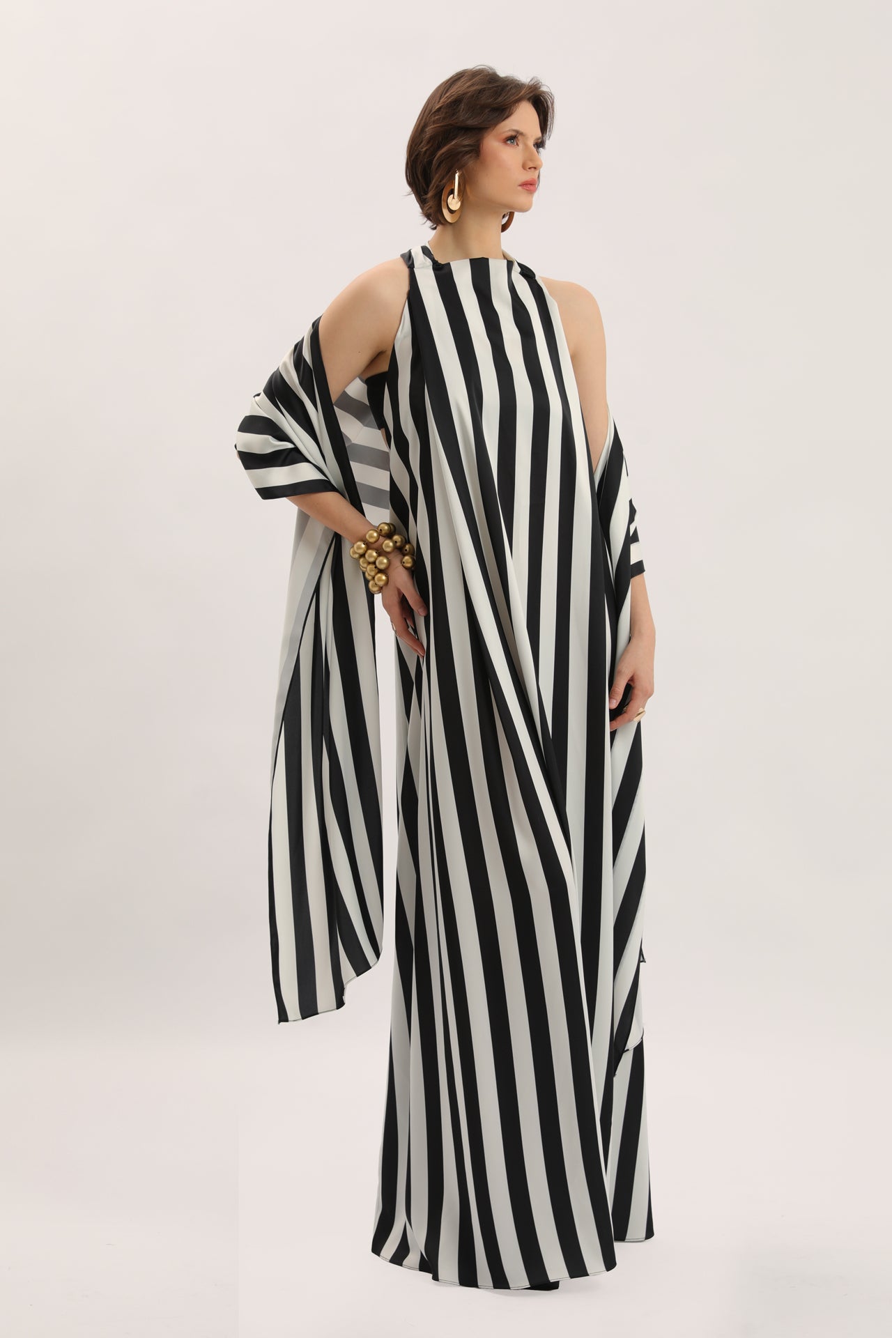 Cape Detail Striped Dress