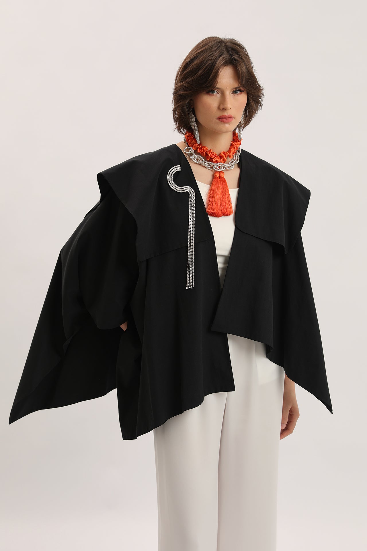 Trench Coat with Brooch Detail