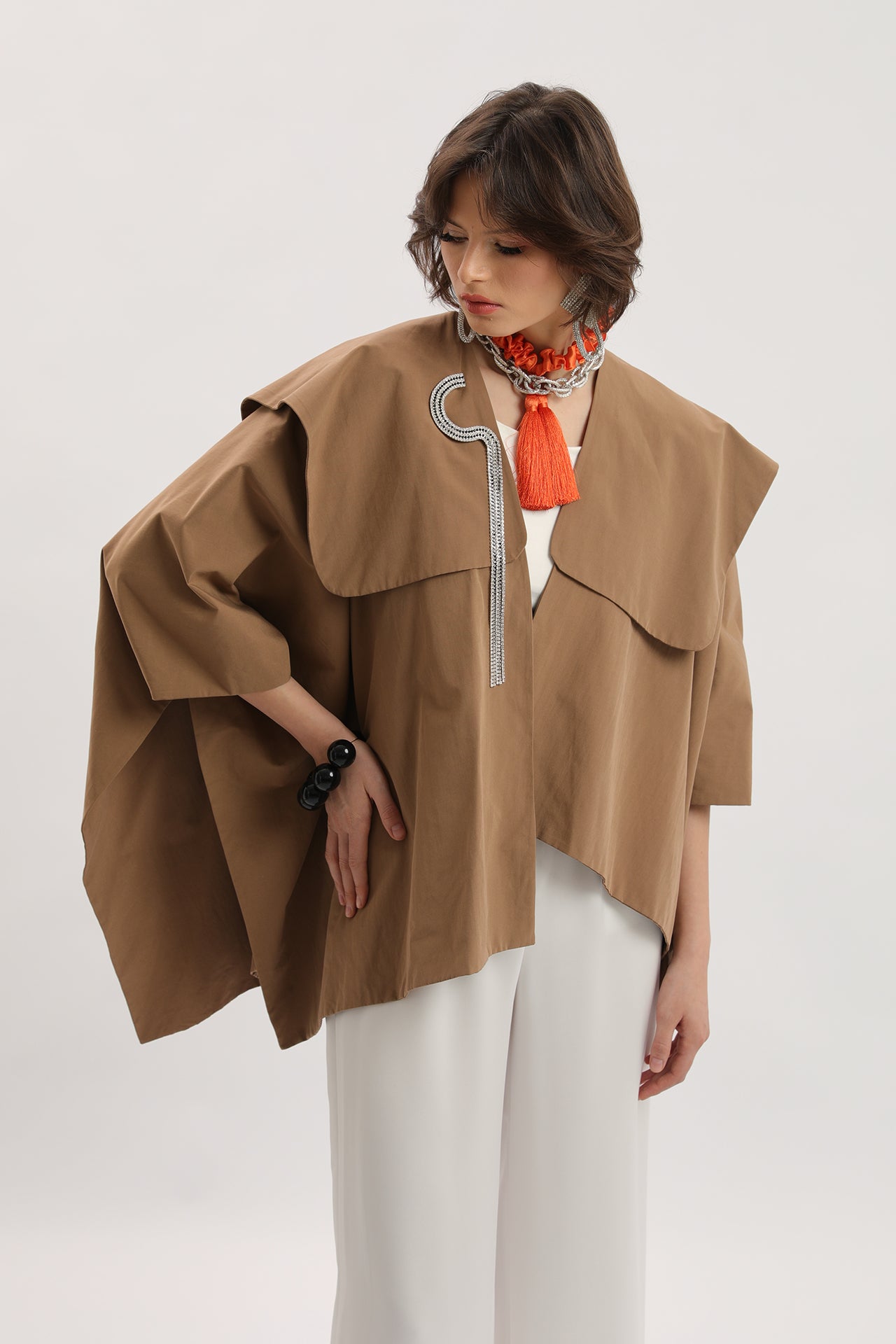 Trench Coat with Brooch Detail