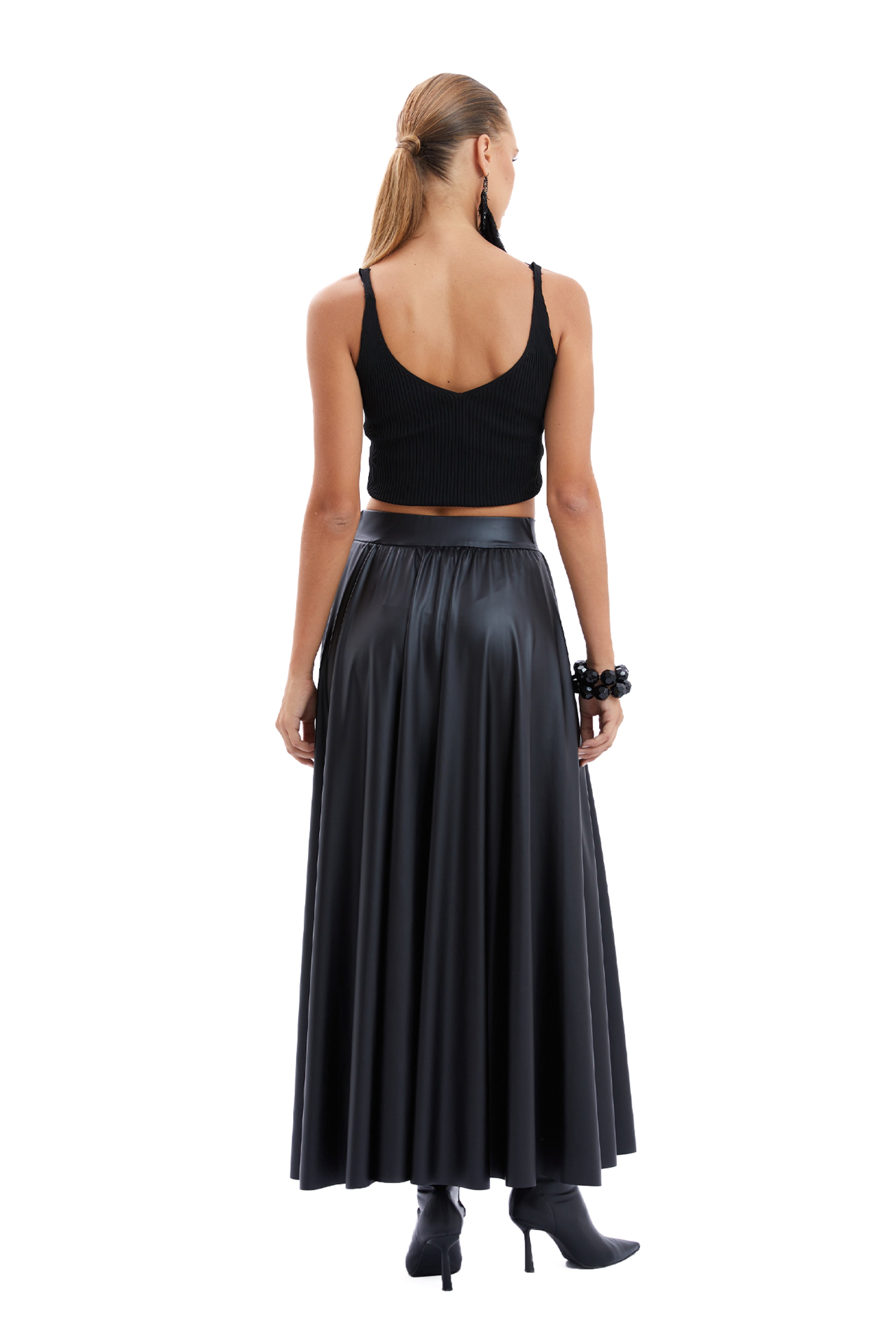 Elastic Waist Leather Skirt
