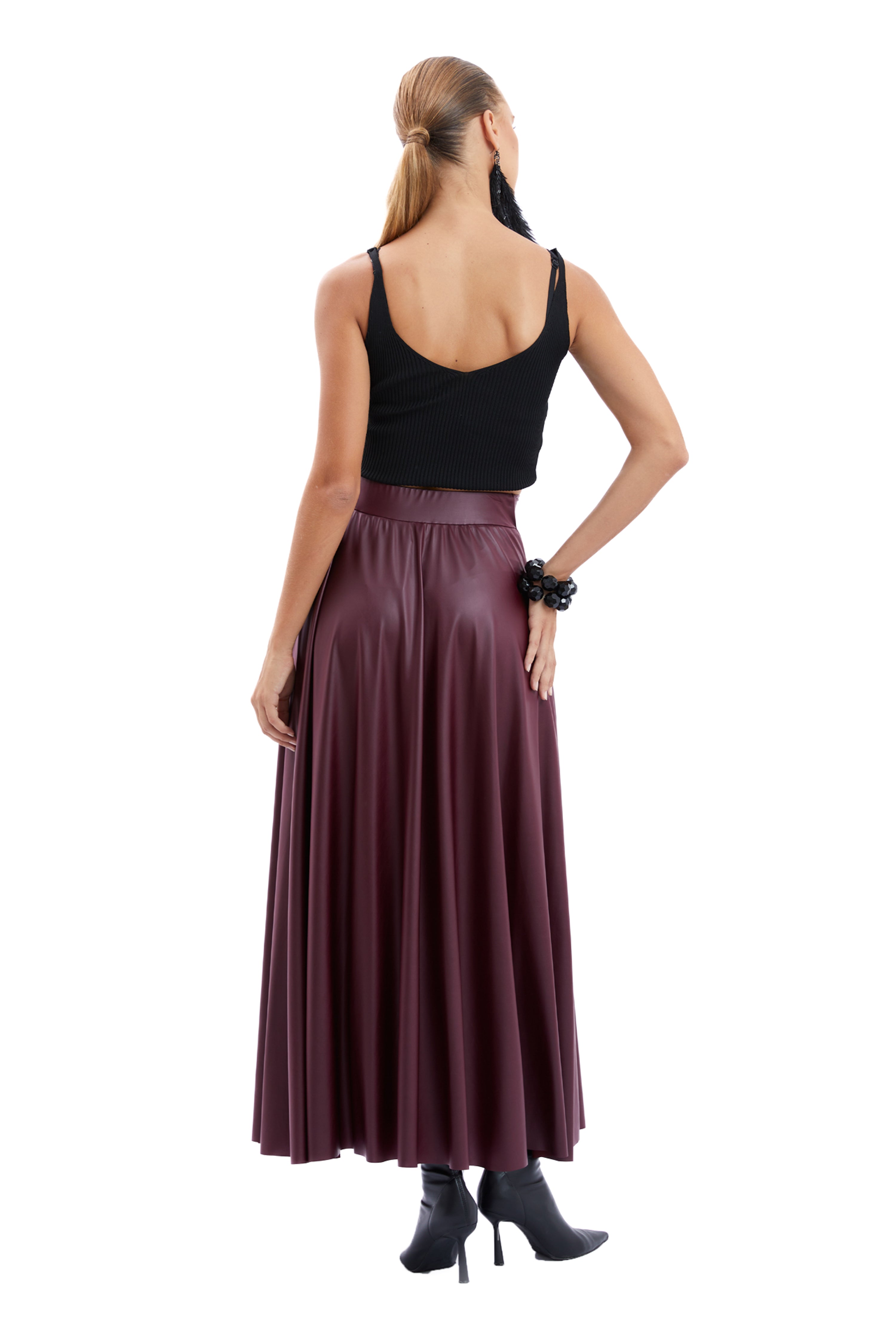 Elastic Waist Leather Skirt