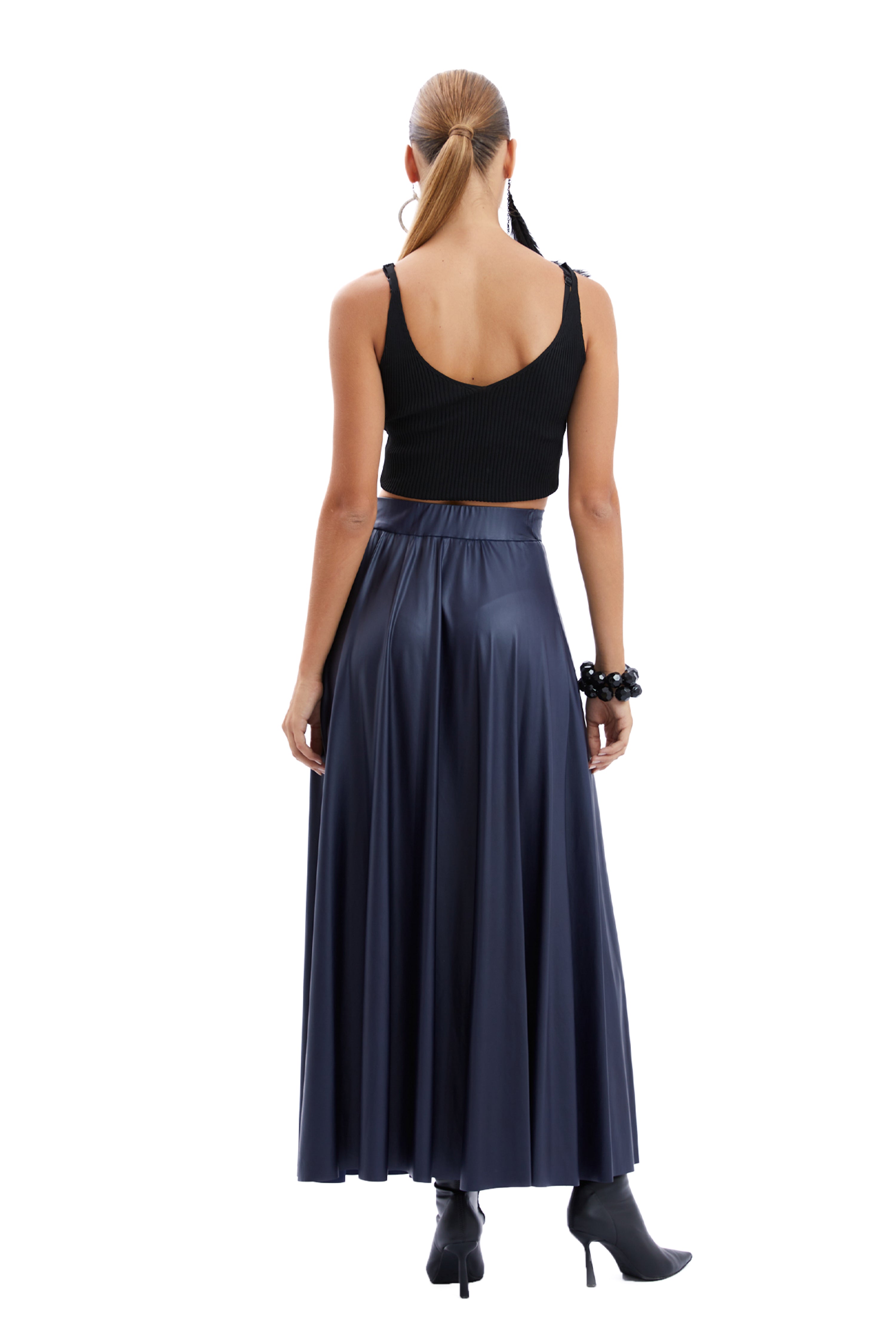 Elastic Waist Leather Skirt