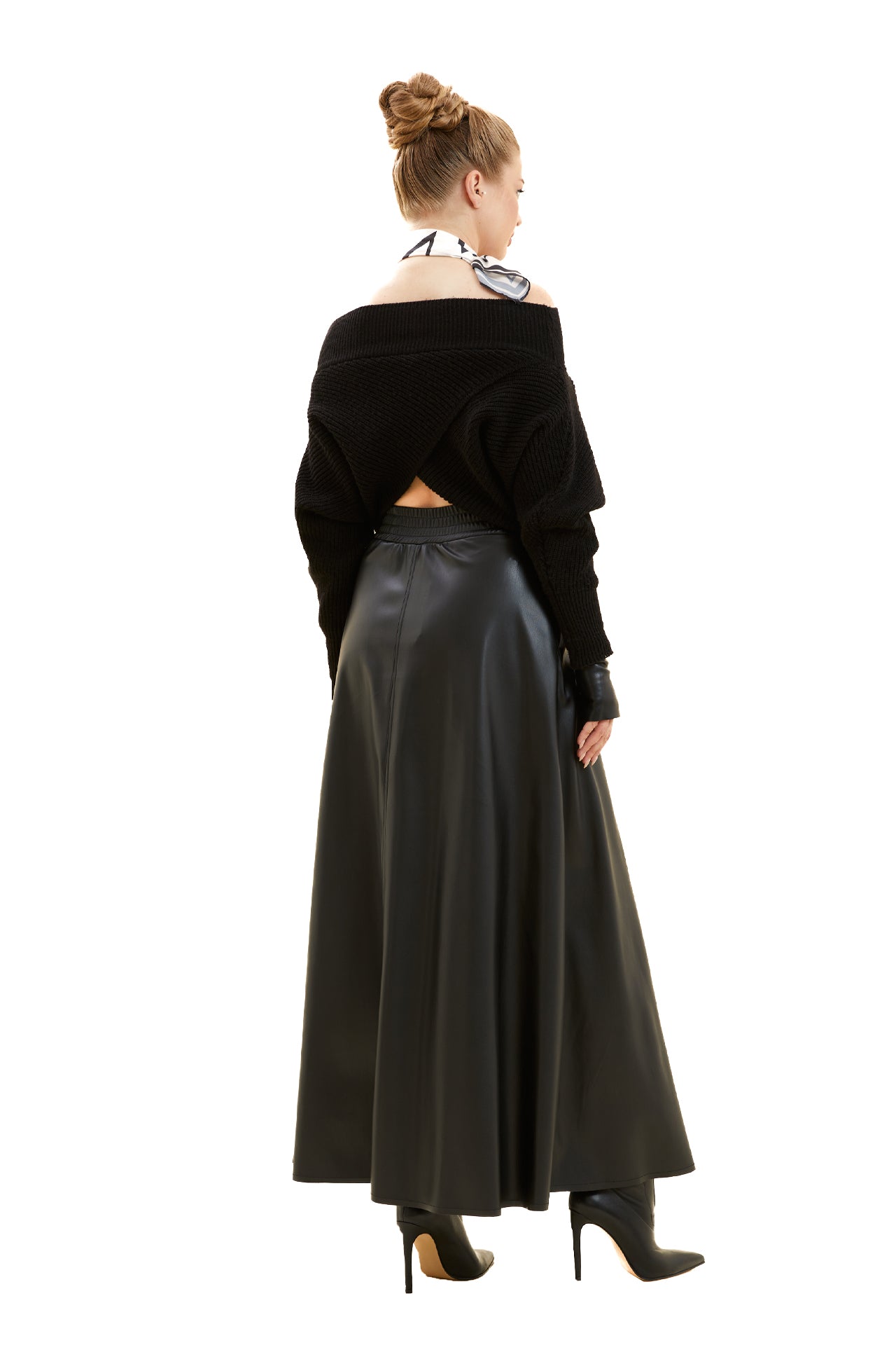Elastic Waist Leather Maxi Skirt