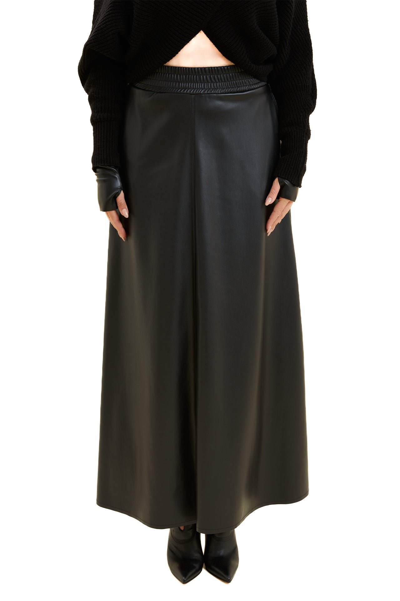 Elastic Waist Leather Maxi Skirt