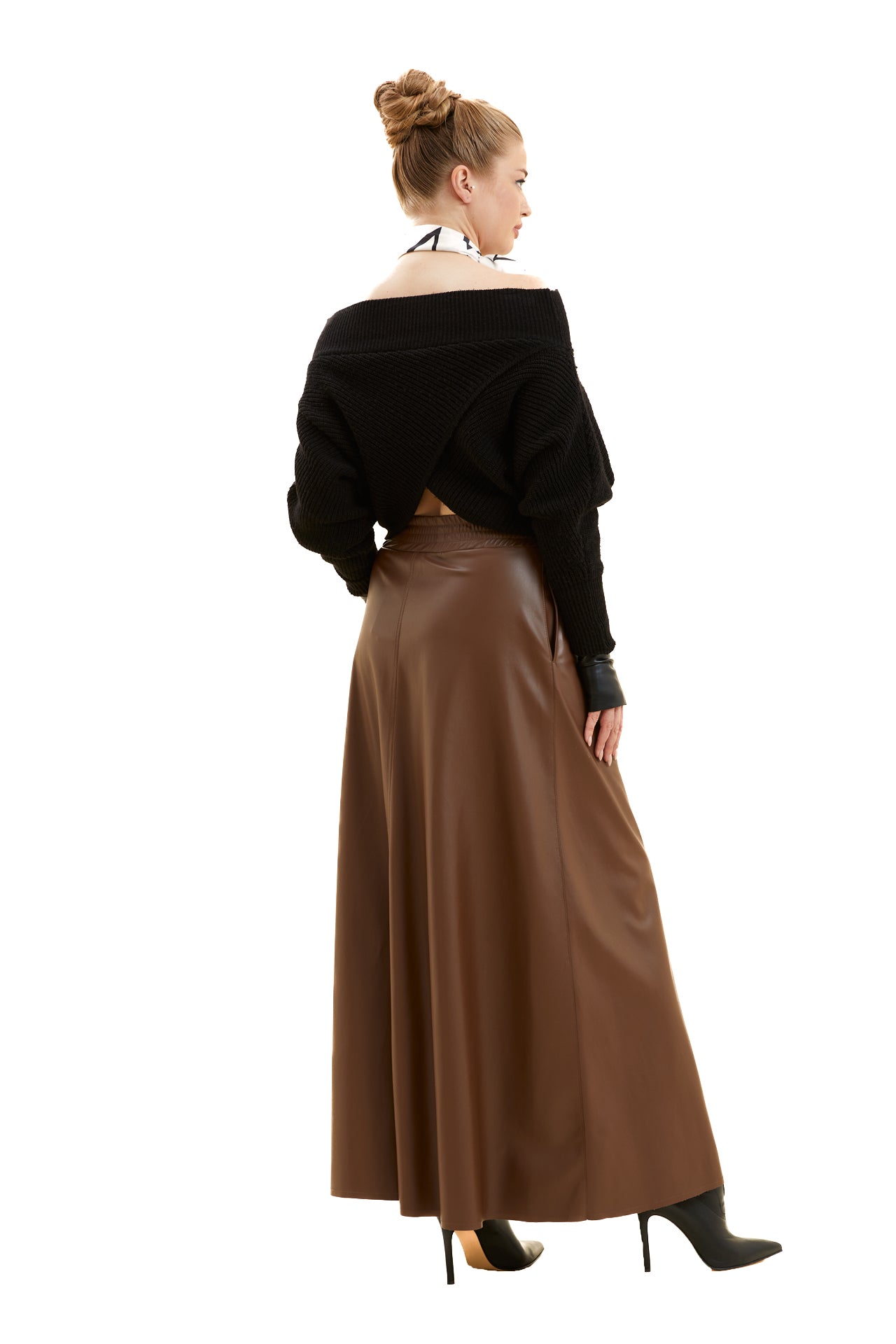 Elastic Waist Leather Maxi Skirt