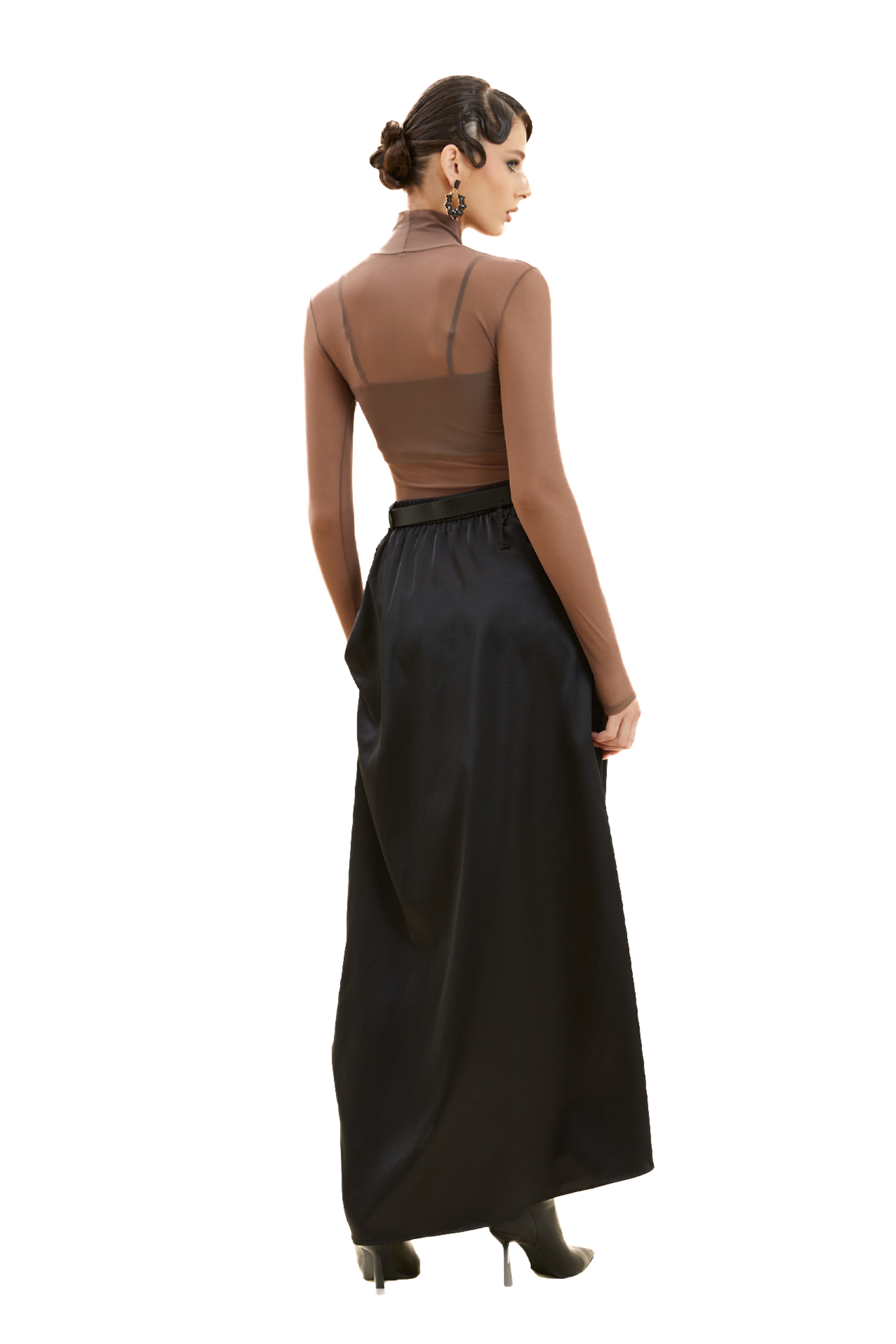 Belted Asymmetrical Maxi Skirt