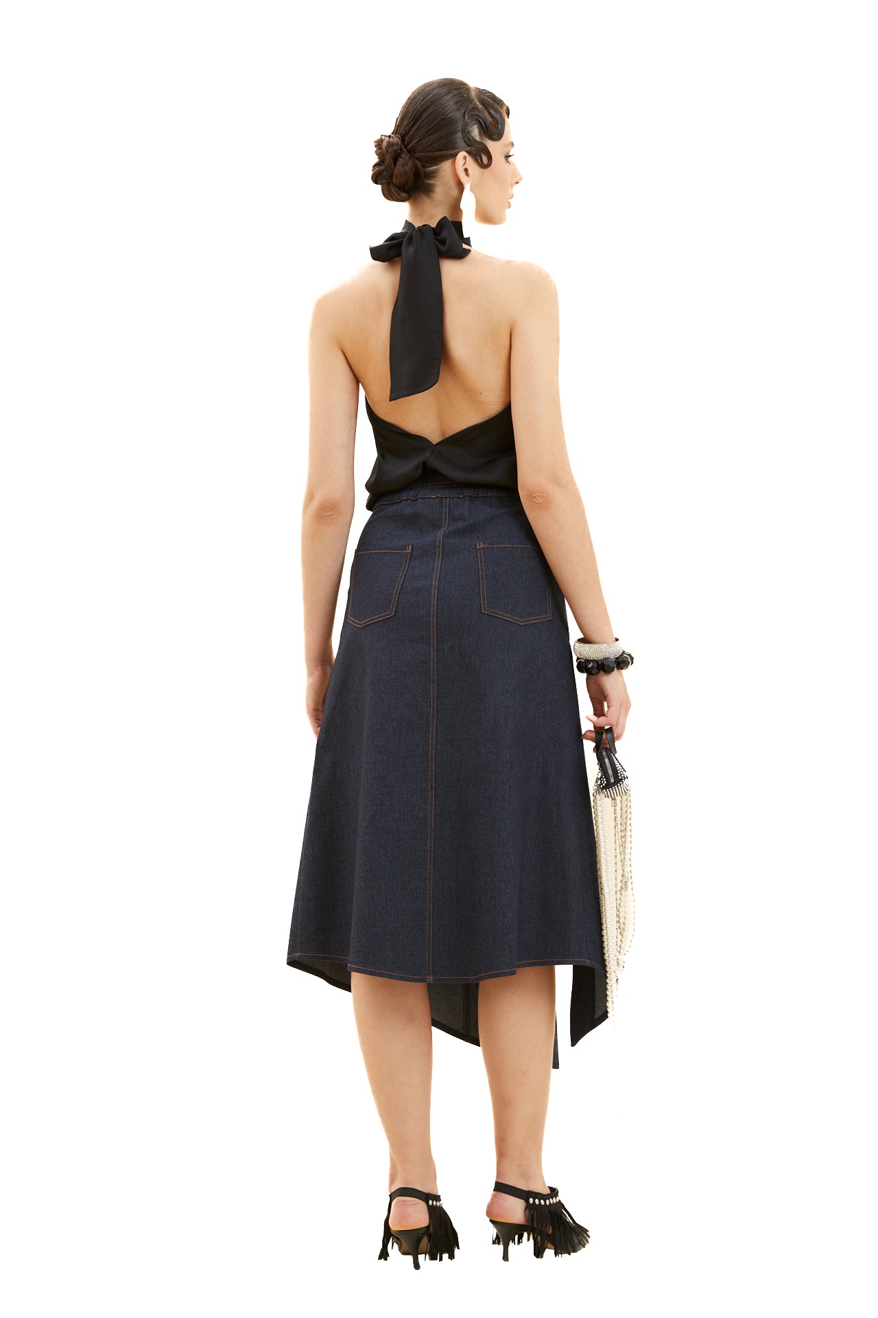 Slit Asymmetrical Jean Skirt