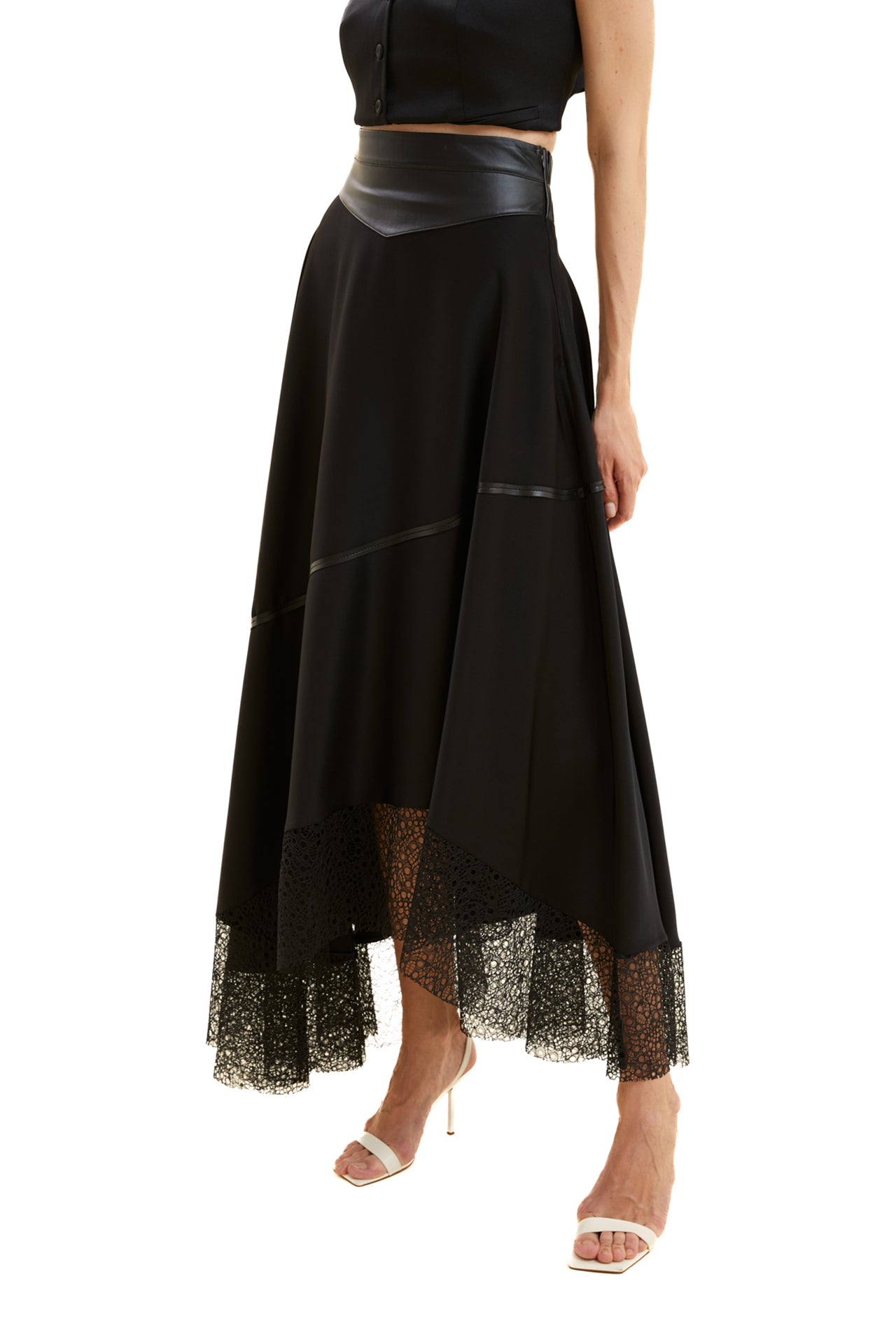Asymmetrical Skirt with Leather Details