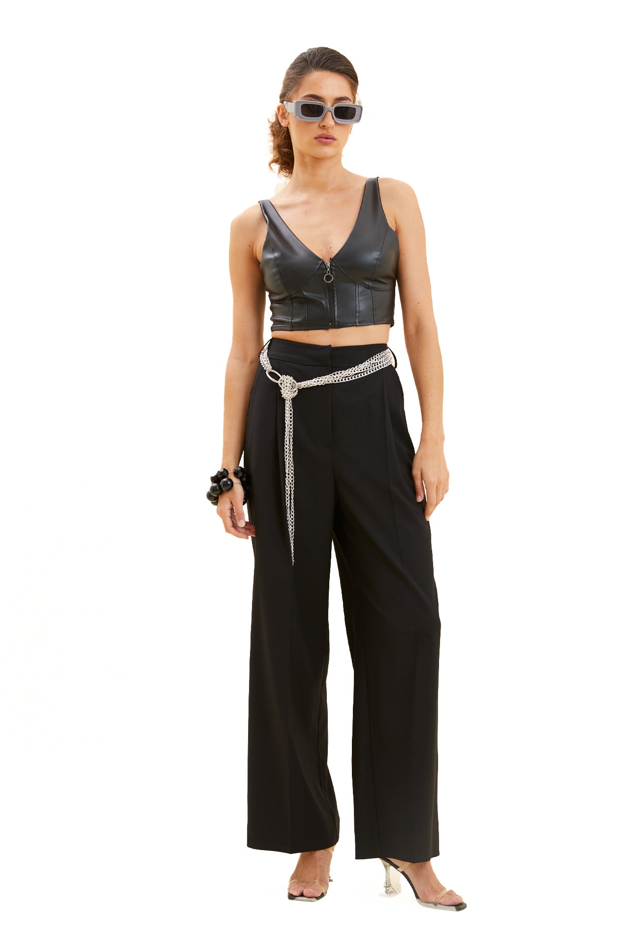 Pleated Trousers with Chain Belt
