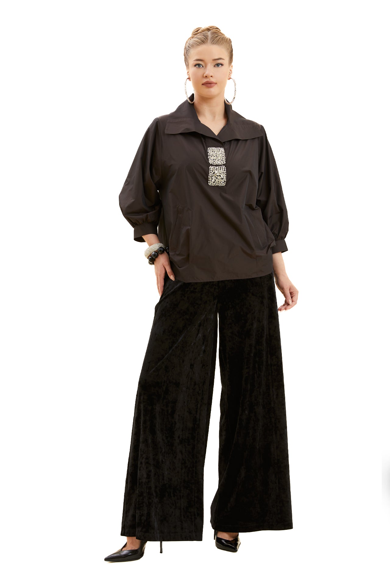 İşlemeli Tafta Bluz