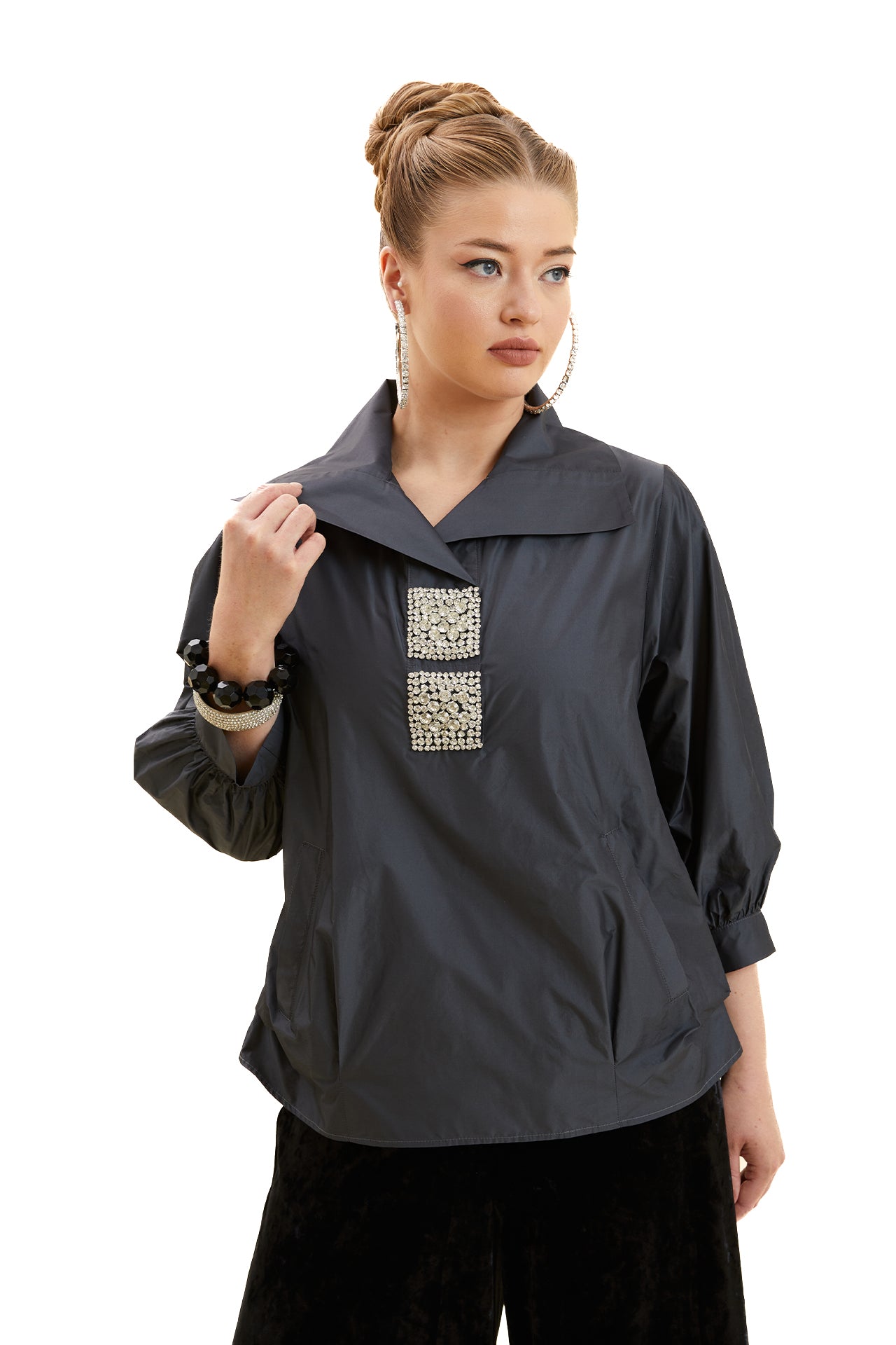 Embroidered Taffeta Blouse