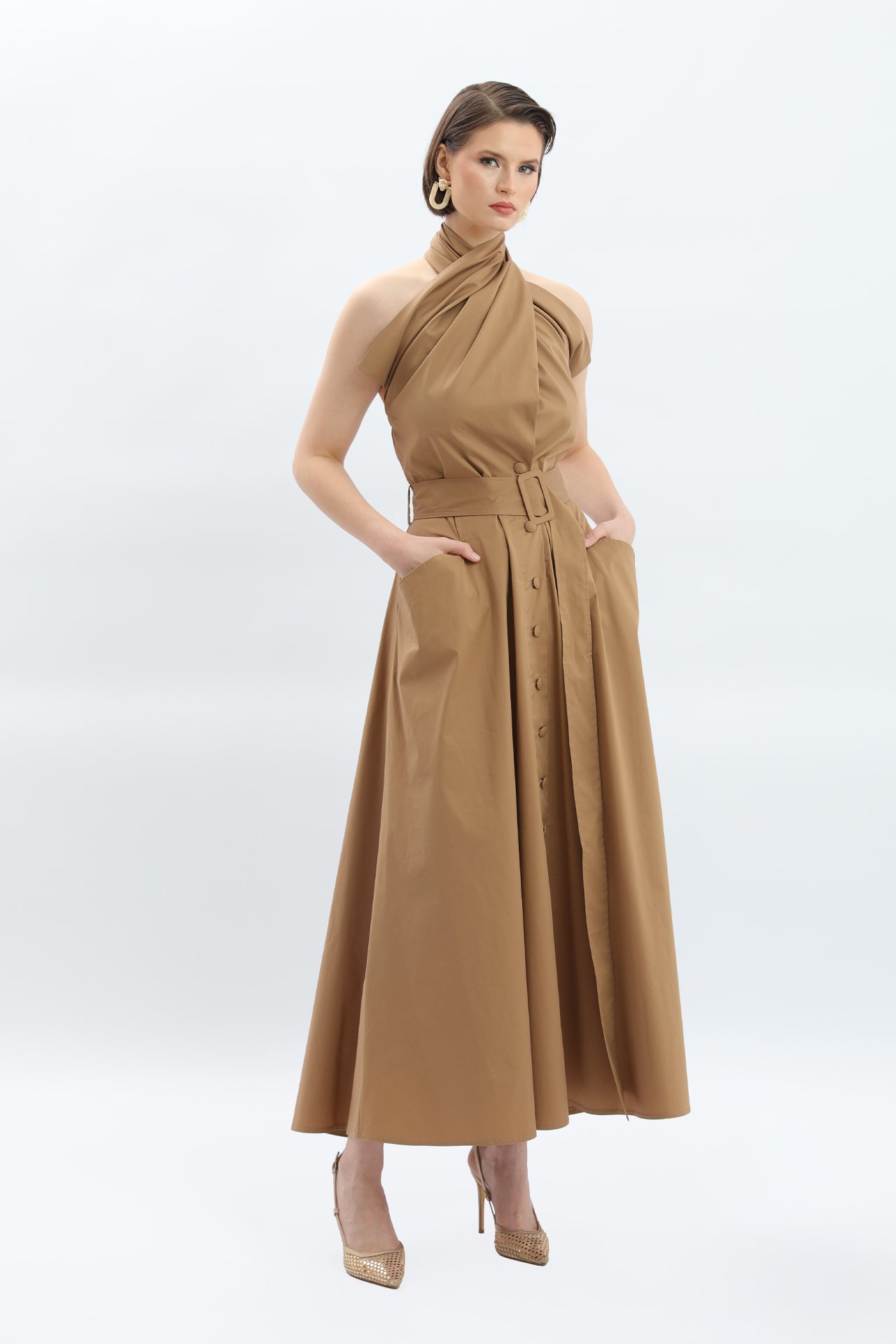 Avant-Garde Draped Neck Midi/Maxi Dress