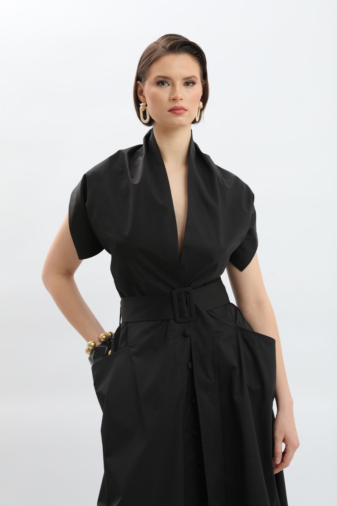 Avant-Garde Draped Neck Midi/Maxi Dress