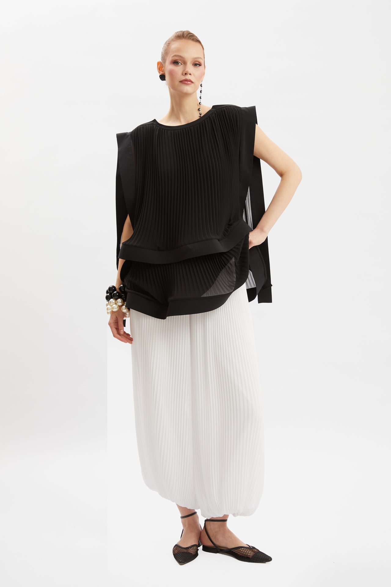 Avant-Garde Pleated Two-Piece Ensemble