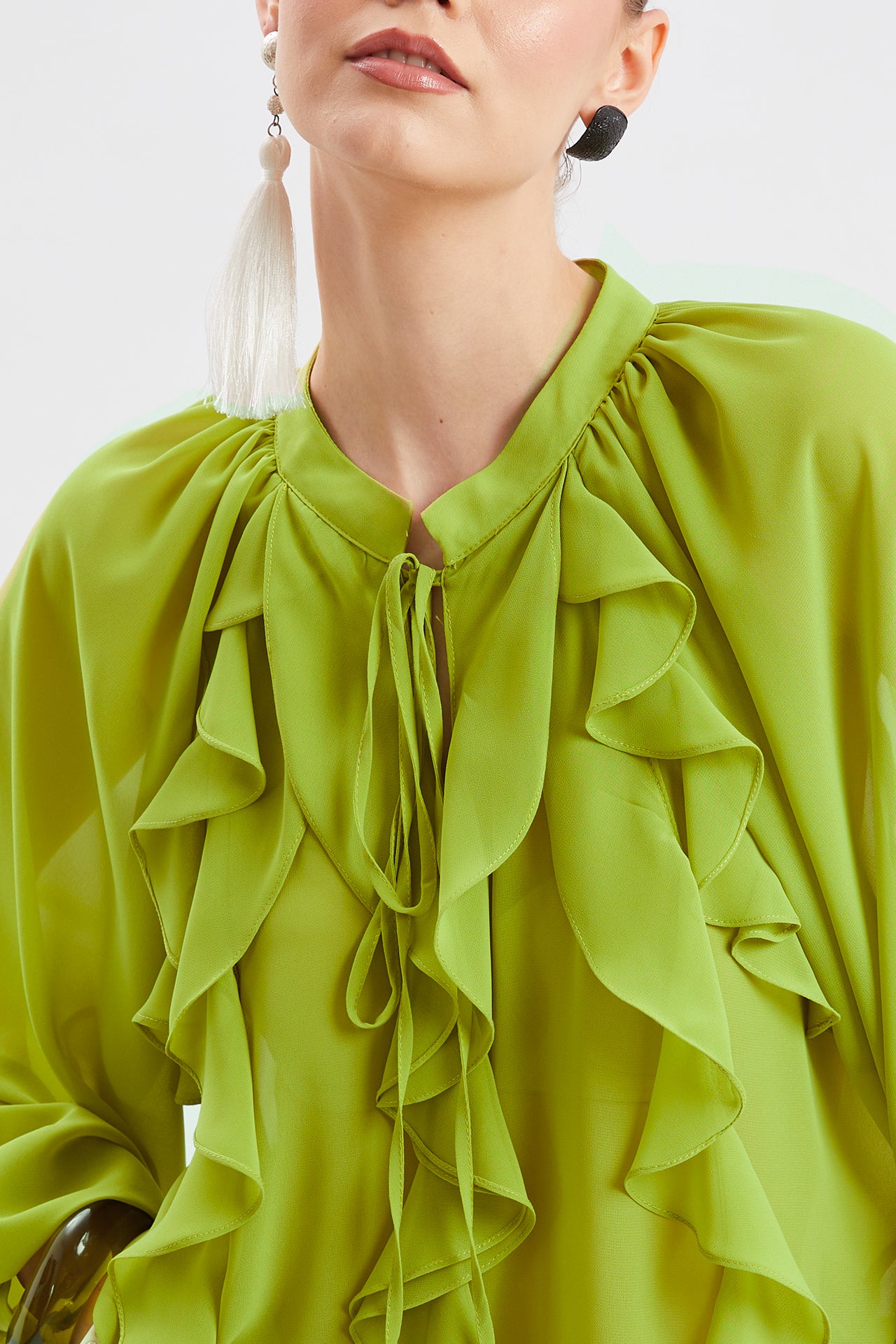 Chiffon Ruffled Blouse & Wide-Leg Pants Set
