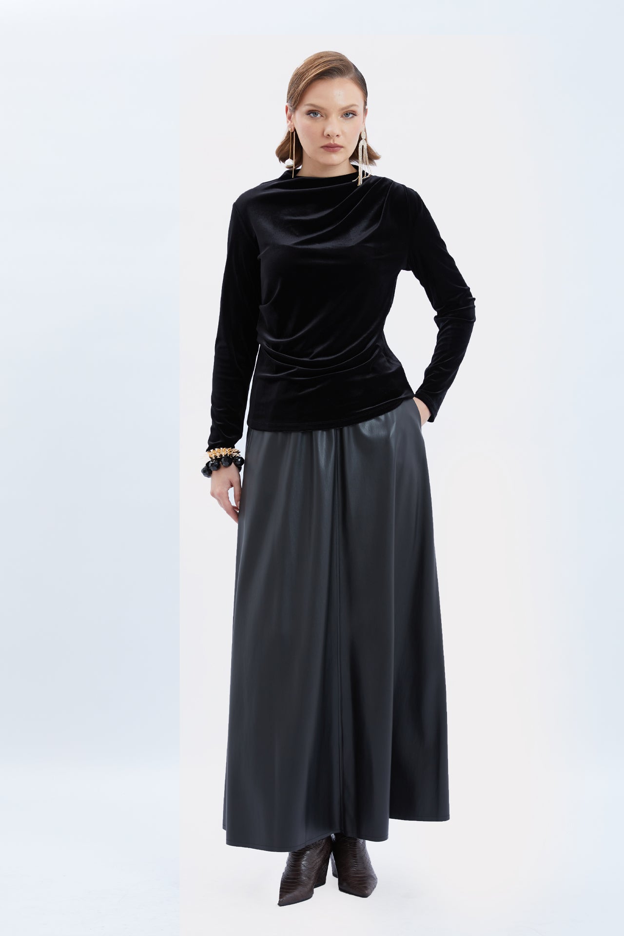 Pleated Detailed Velvet Blouse