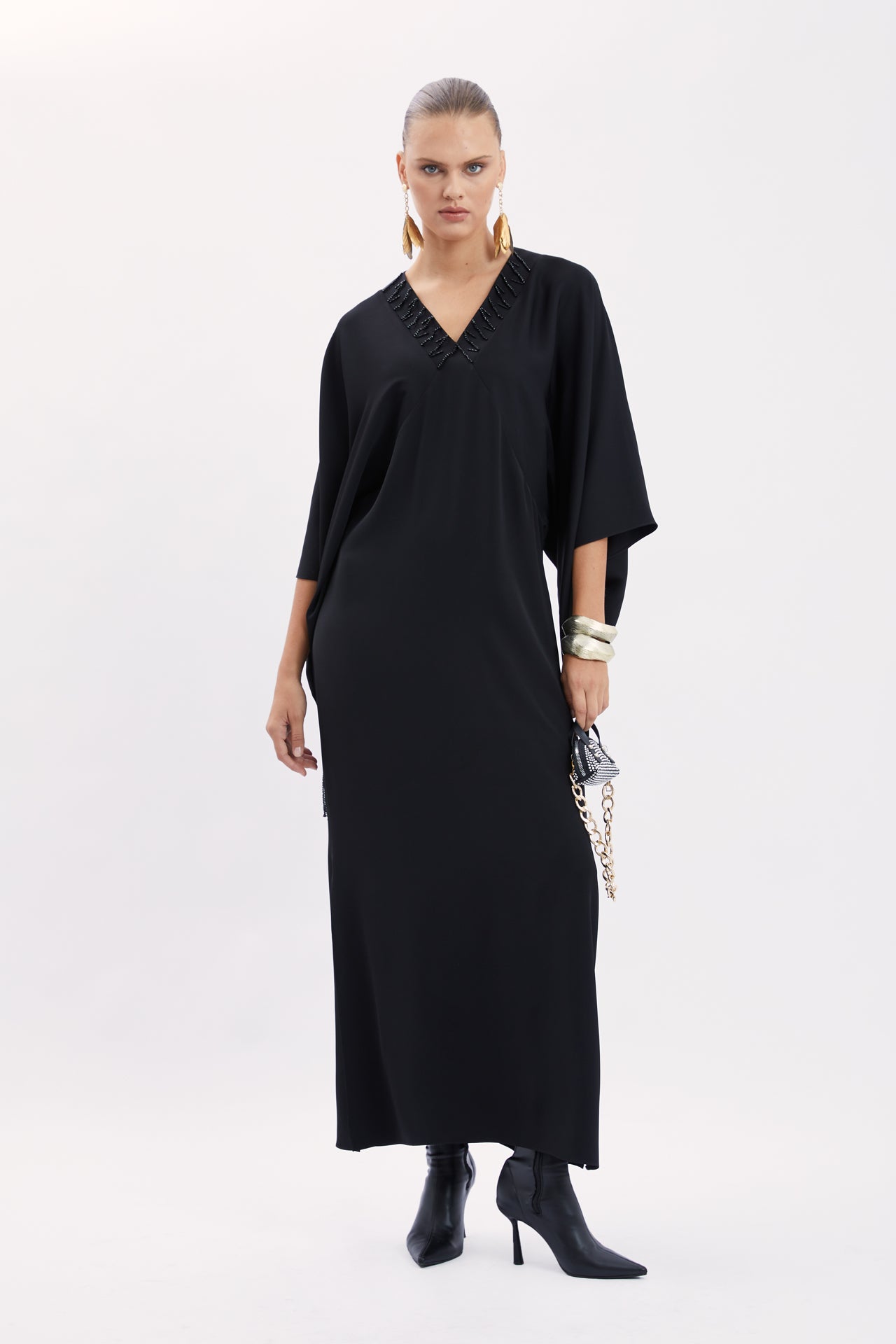 green emerald velvet dress Marina Button Down Dress w. Collar main image 1