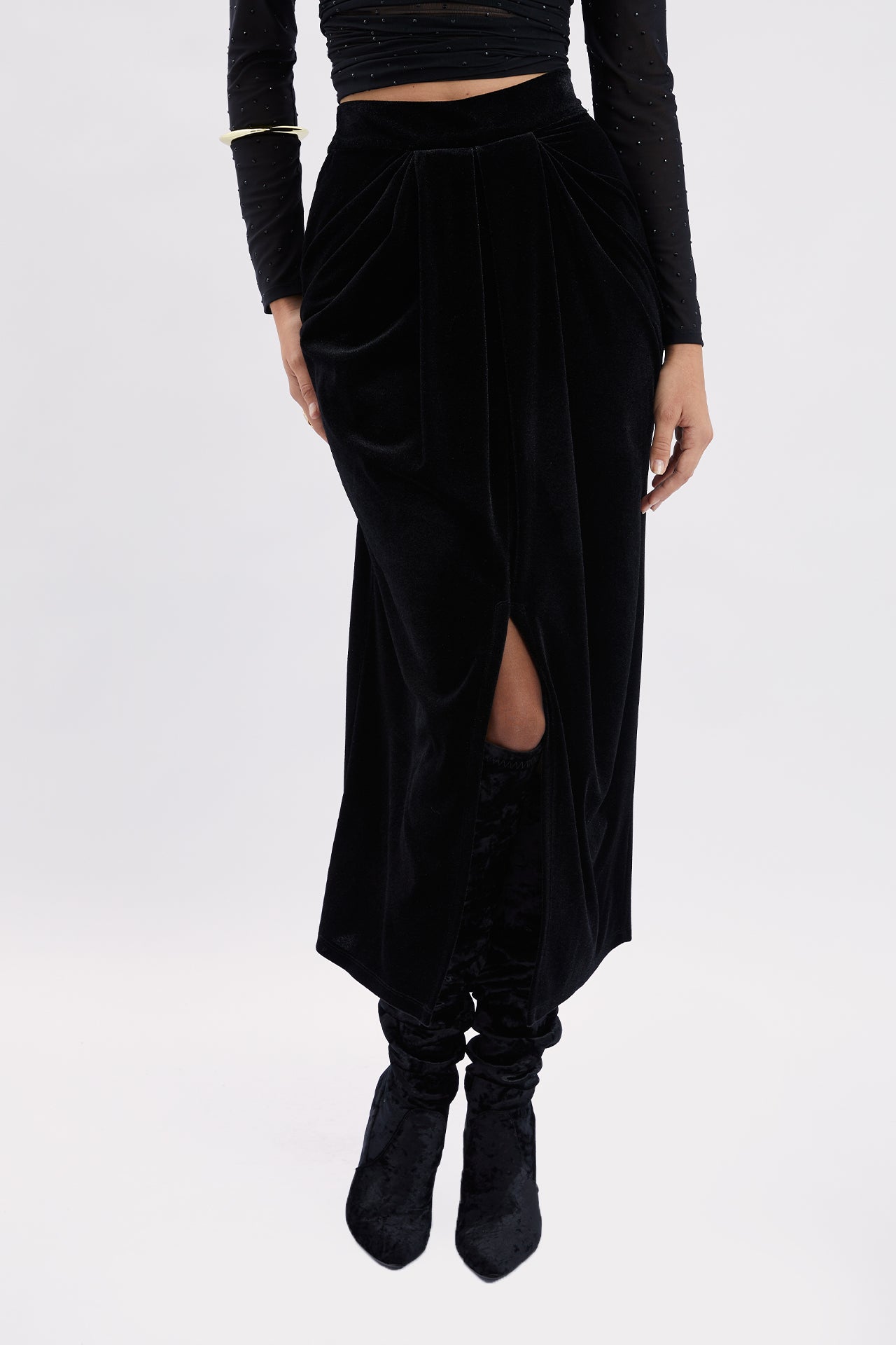 Skirt with Elastic Waist and Pleat Details