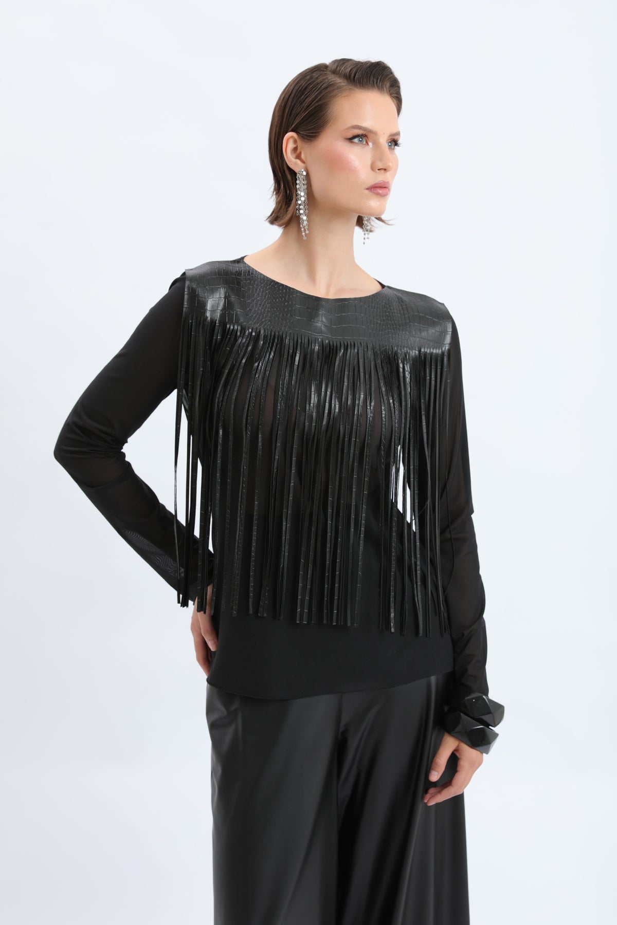 Black Fringe Accent Blouse