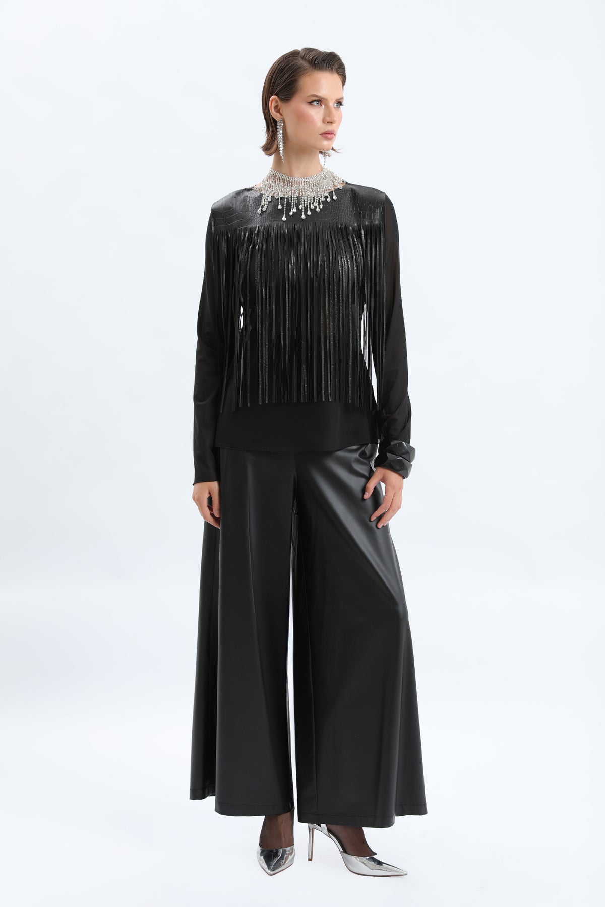 Black Fringe Accent Blouse