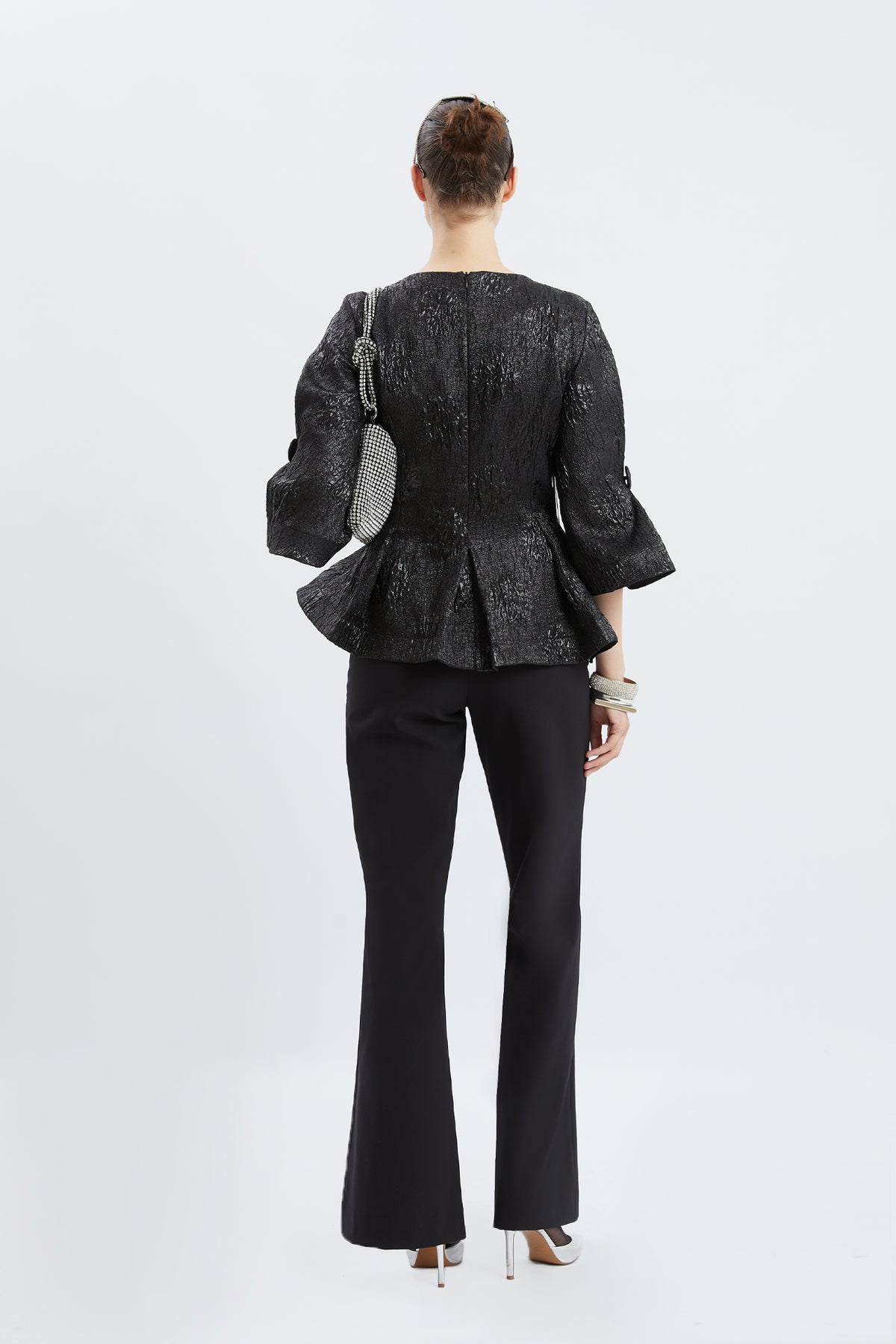 Metallic Jacquard Fringe Evening Top