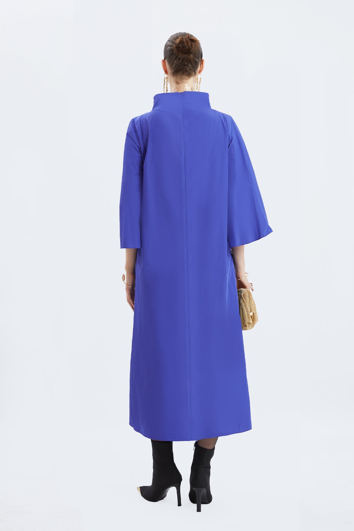 High-Neck Bell-Sleeve Poplin Maxi Dress
