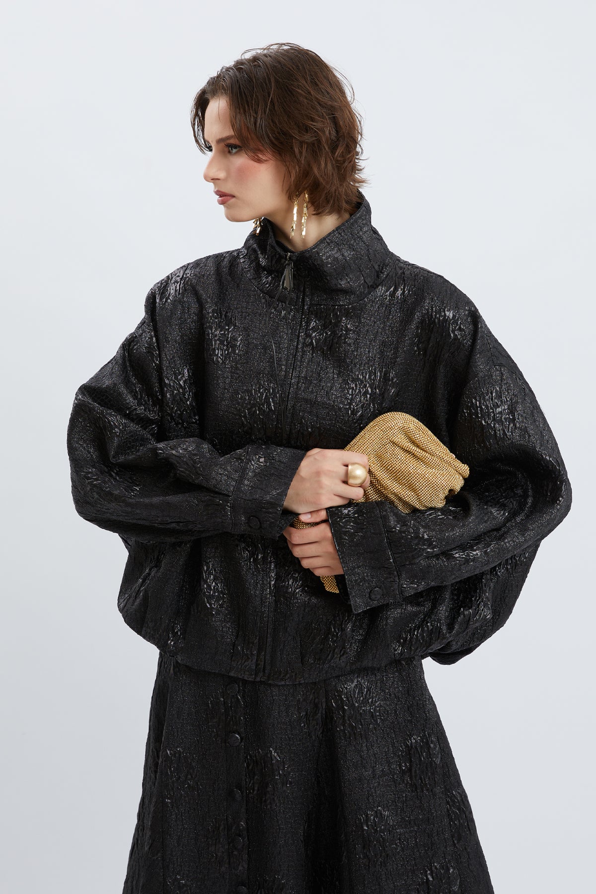 Embossed Jacquard Oversized Bomber Jacket