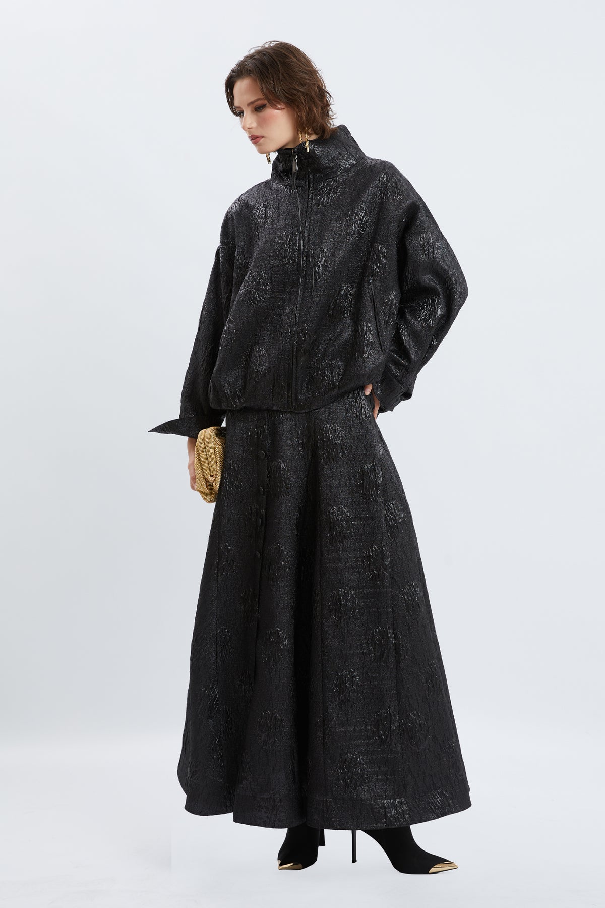 Embossed Jacquard Oversized Bomber Jacket