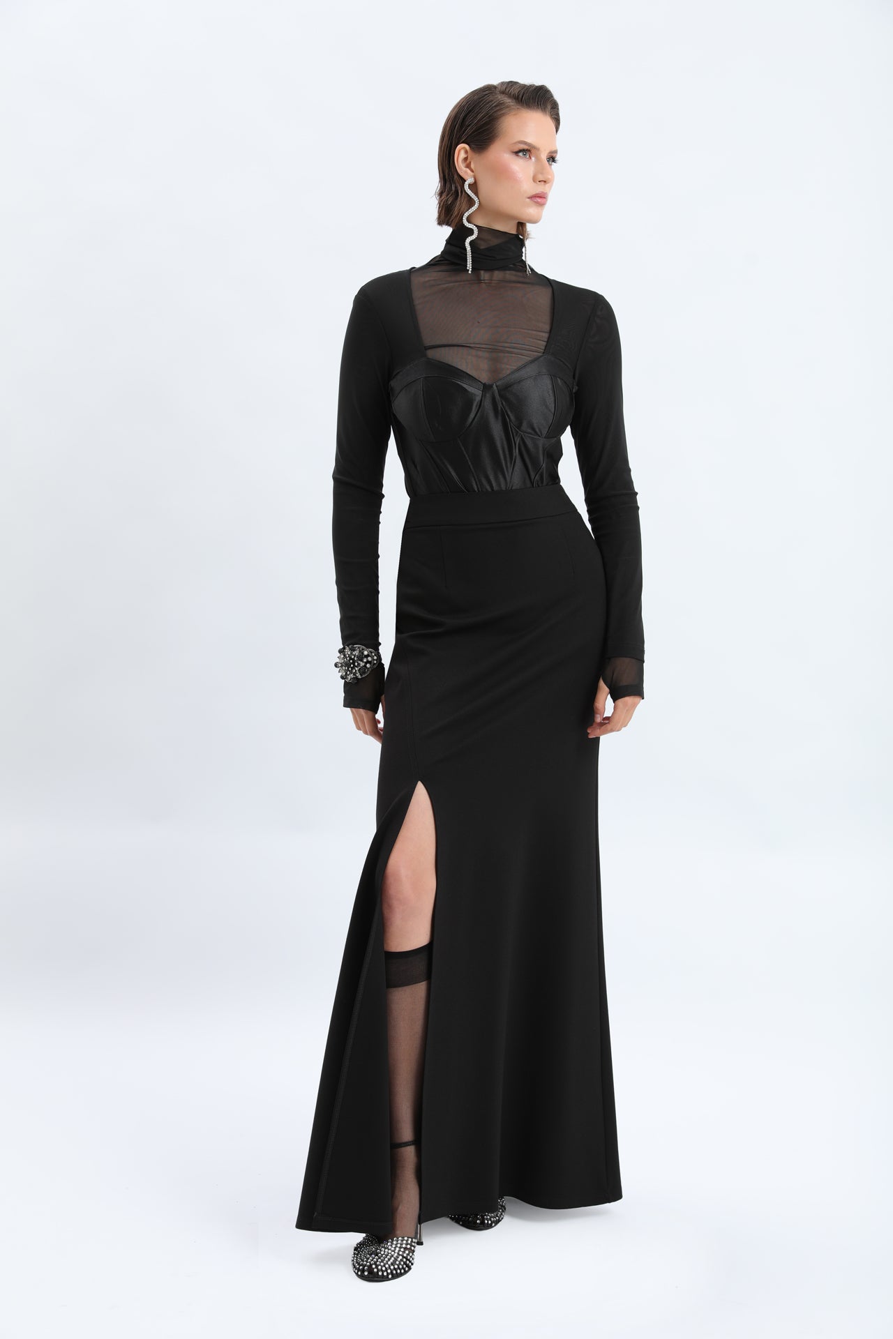 Tailored High-Slit Fishtail Evening Maxi Skirt
