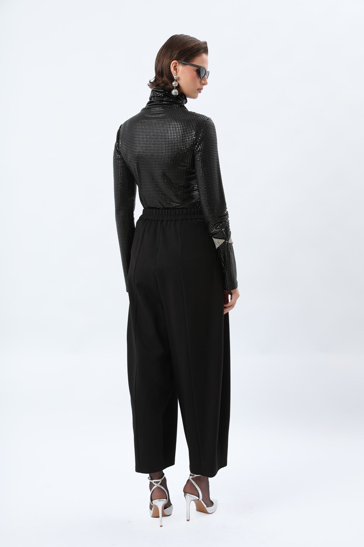 High-Waisted Harem Silhouette Wide-Leg Trousers