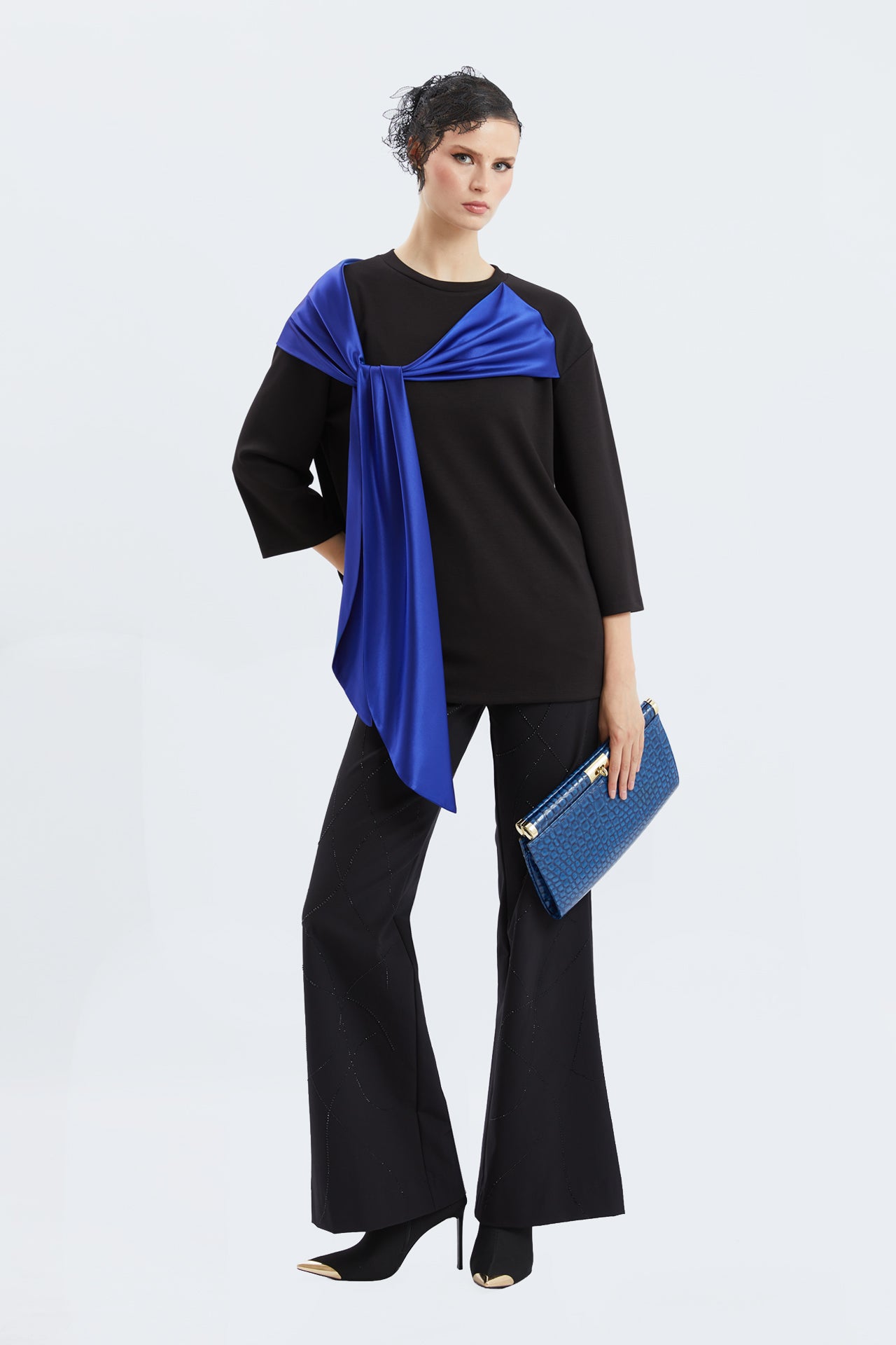 Elegant Satin Scarf Overlay Statement Top