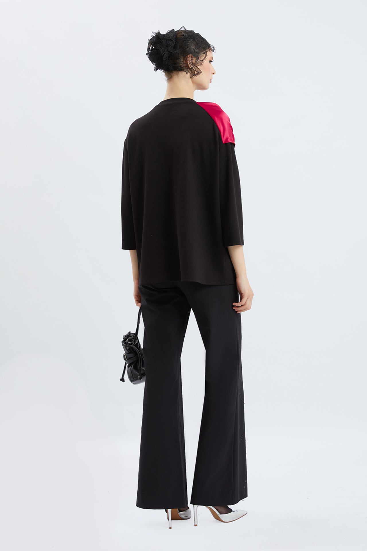 Elegant Satin Scarf Overlay Statement Top