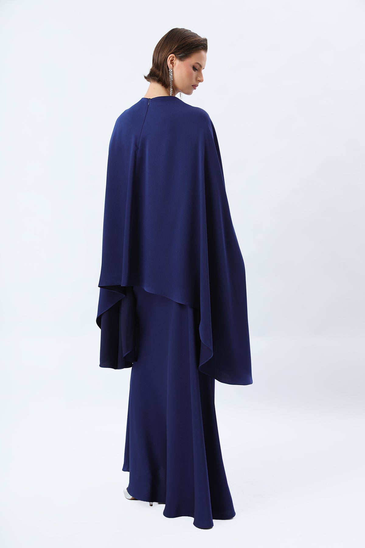 Cape-Sleeve Asymmetric Tunic & Skirt Set