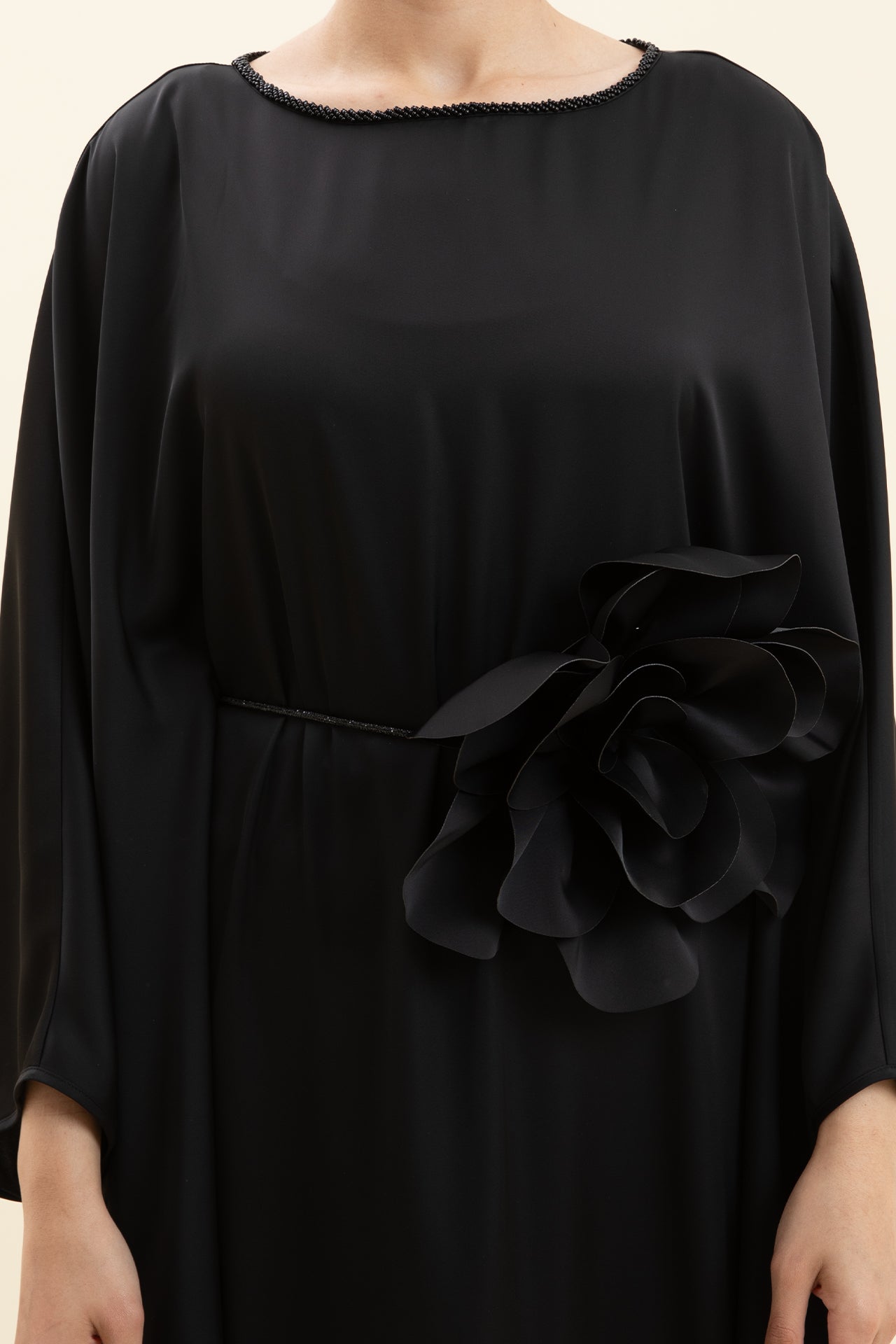 Dress with Floral Details and Ribbon Accessories