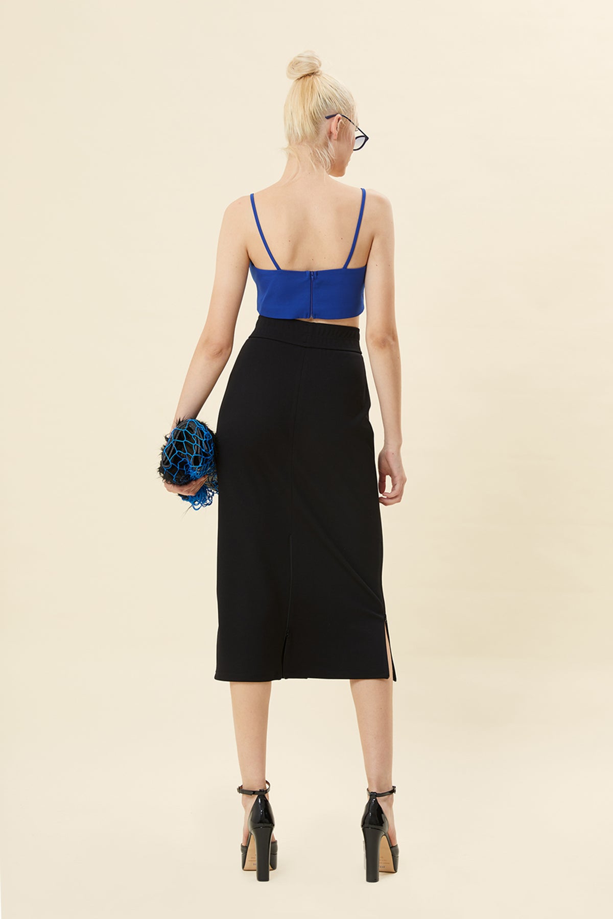 Black High-Waisted Slit Pencil Midi Skirt