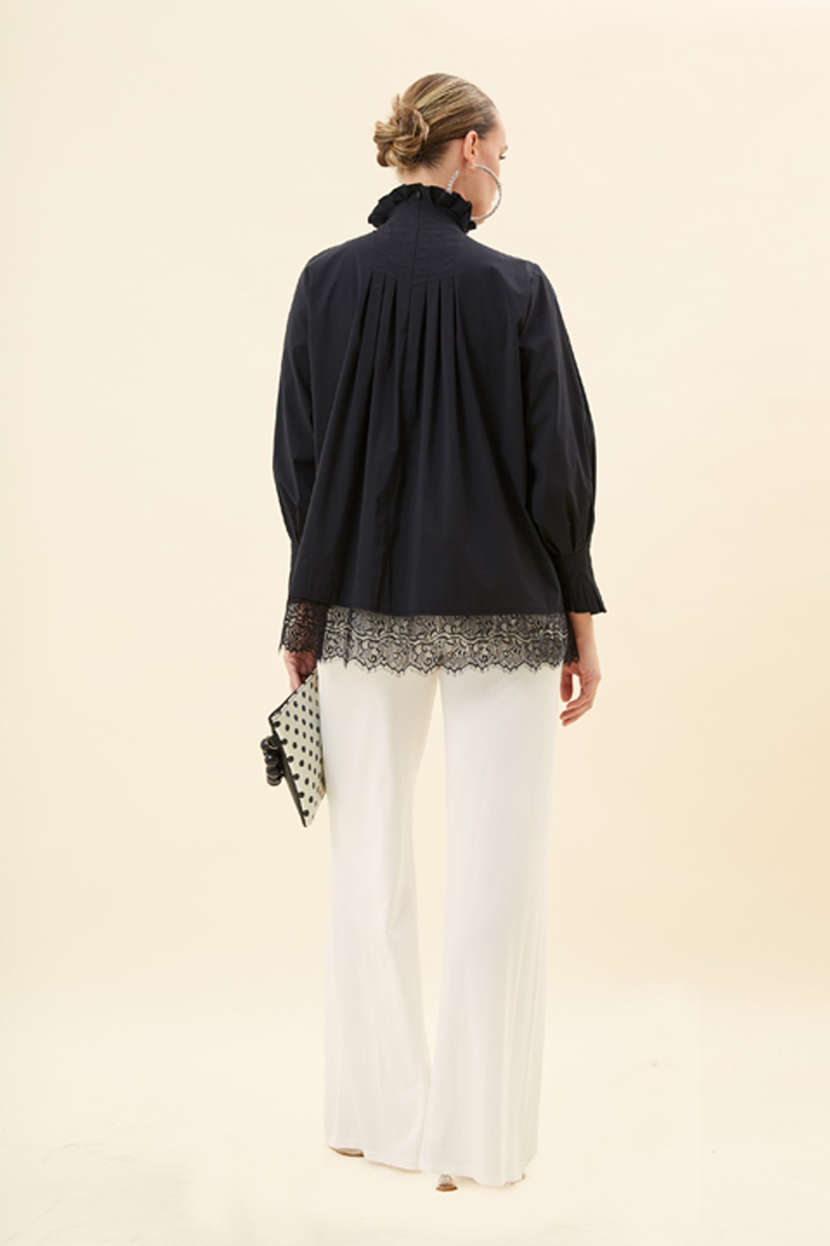 Crystal-Embellished Lace-Trimmed Blouse
