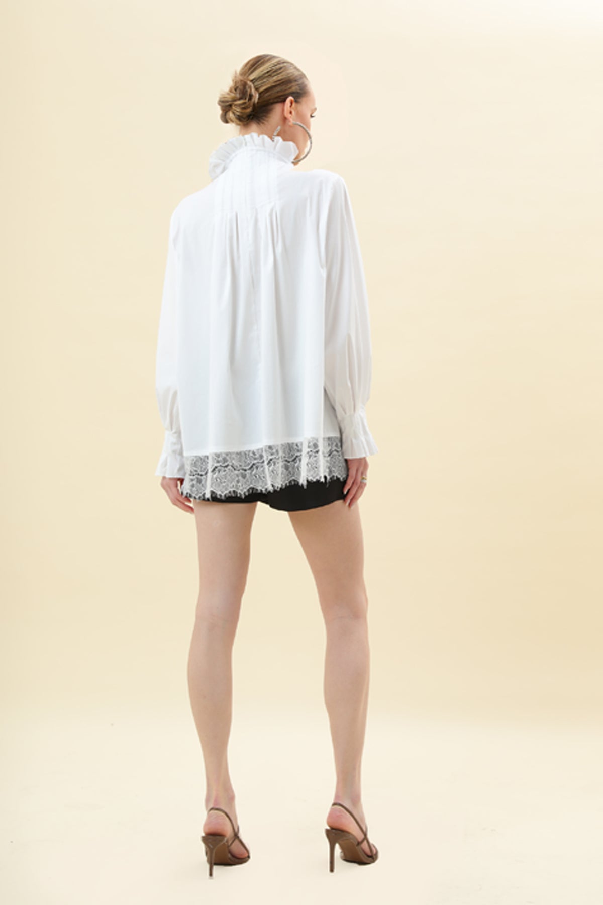 Crystal-Embellished Lace-Trimmed Blouse